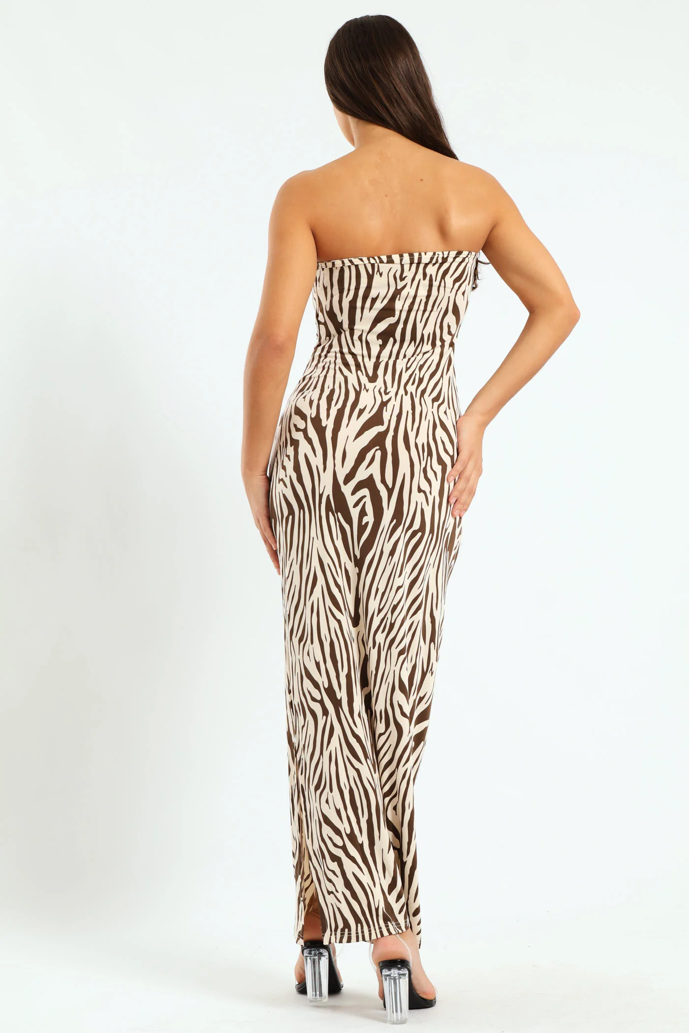 Maxi Slinky Strapless Bodycon Dress - Animal - Image 3