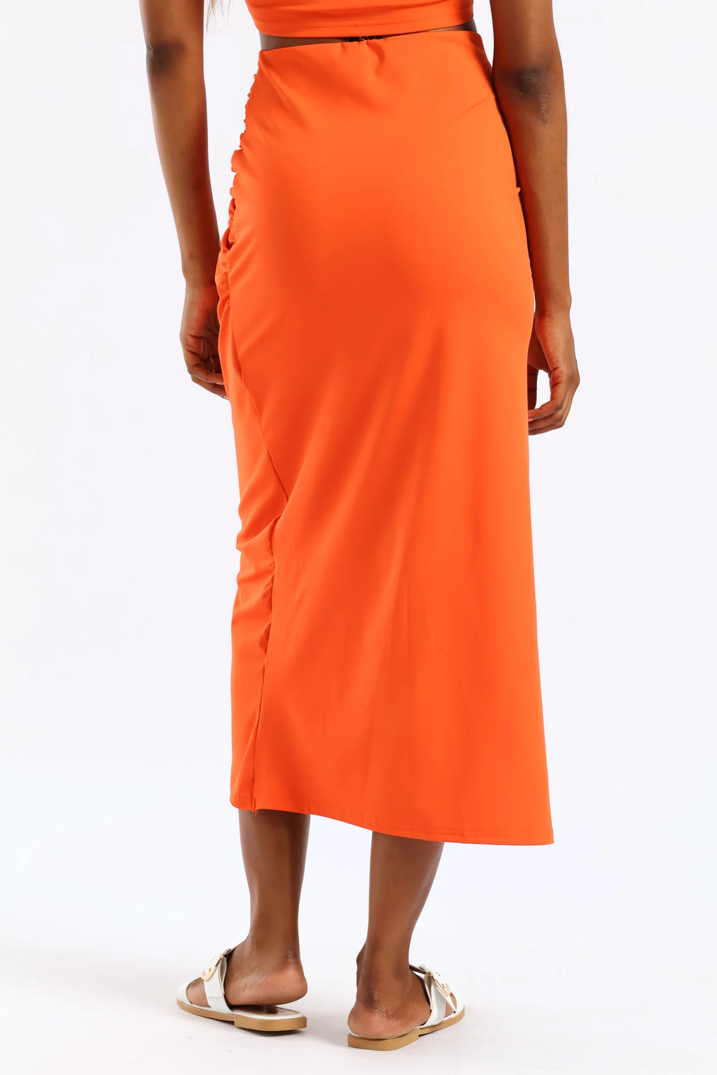 Maxi Twist Front Slinky Skirt - Orange - Image 6