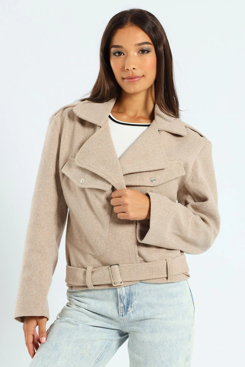 Melton Utility Shacket - Oatmeal - Image 4
