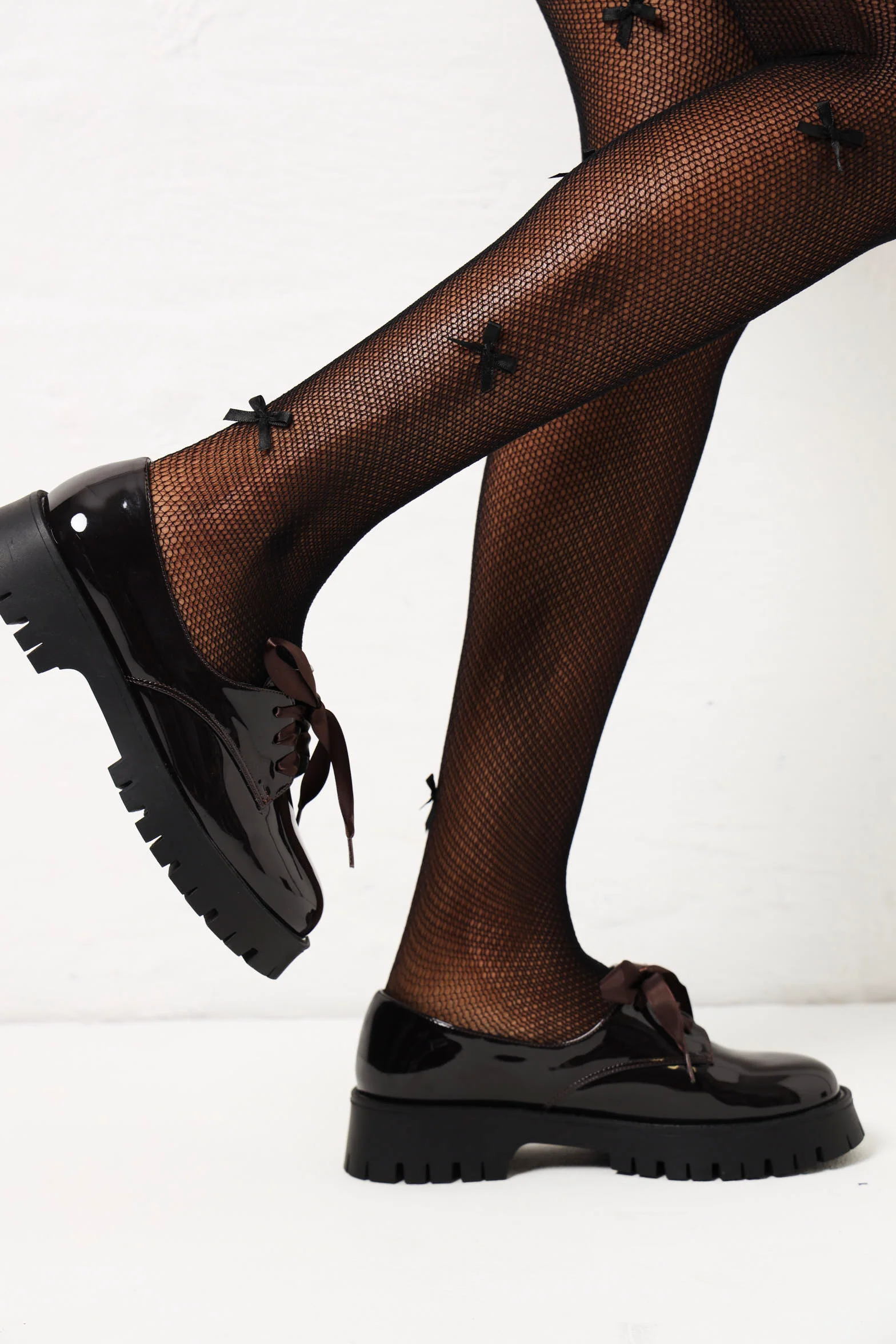 Mesh Fishnet Tights With Bow Detail - Black - Image 2