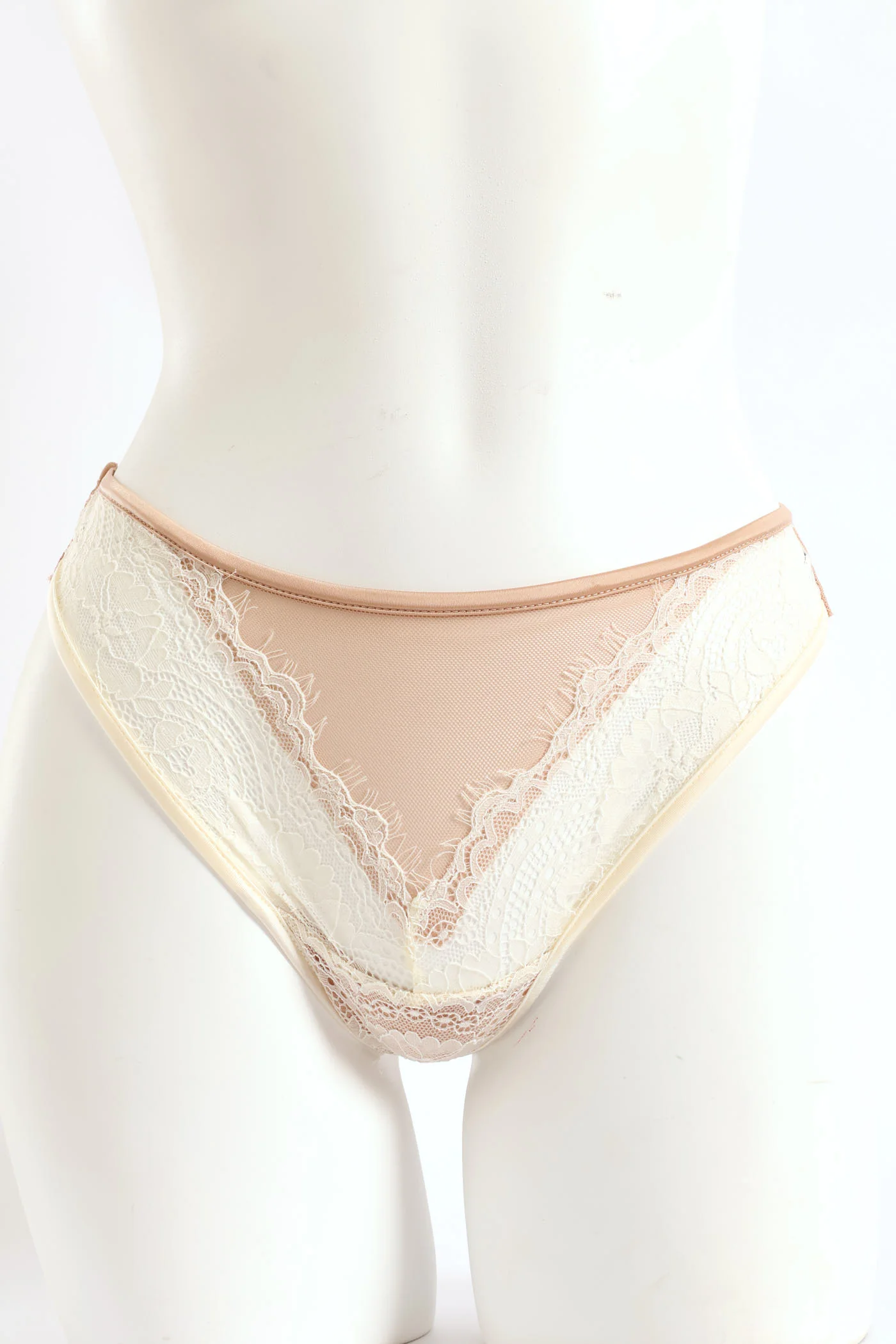 Mesh & Lace Bow G-String - Nude
