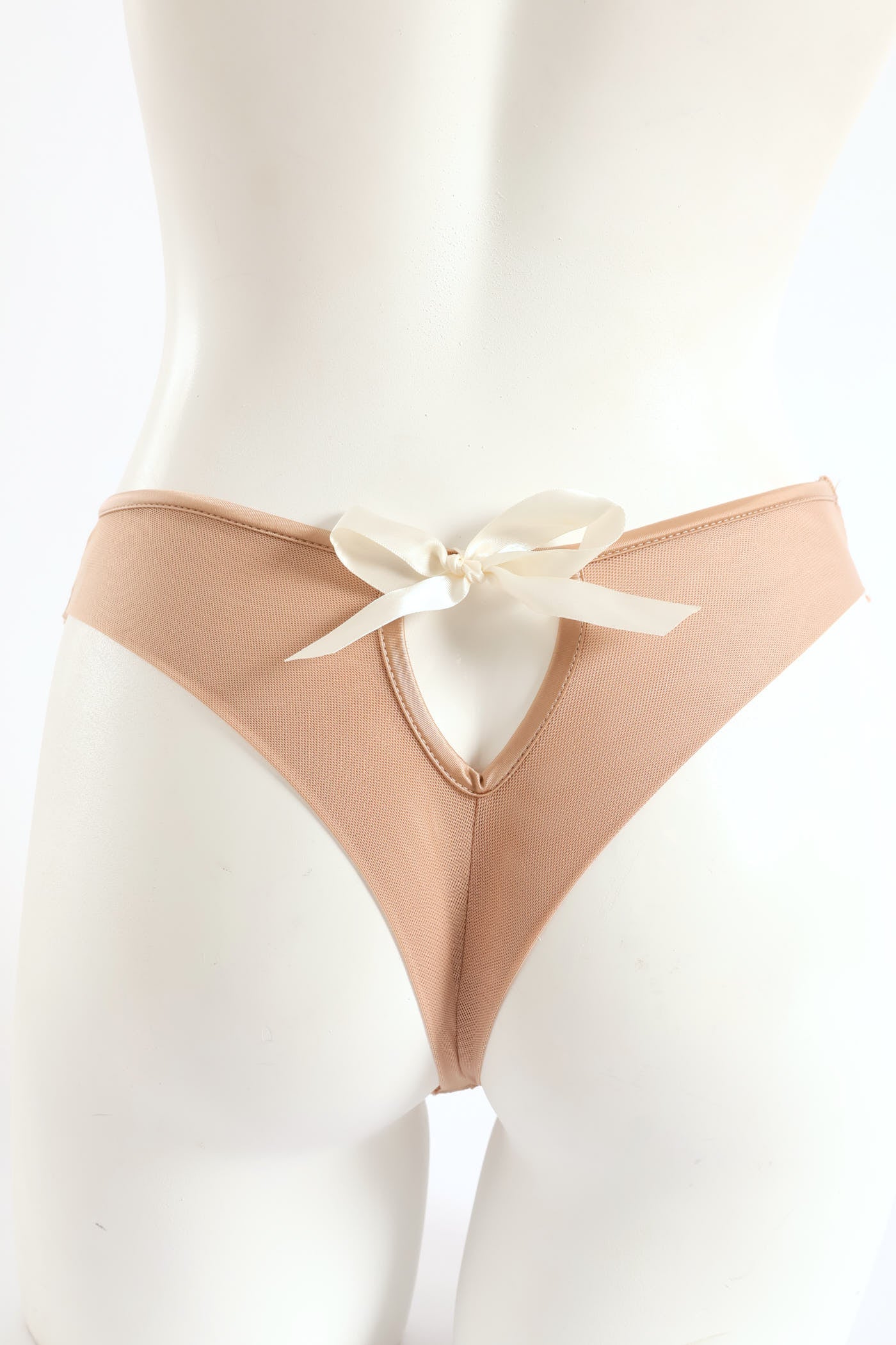 Mesh & Lace Bow G-String - Nude - Image 3