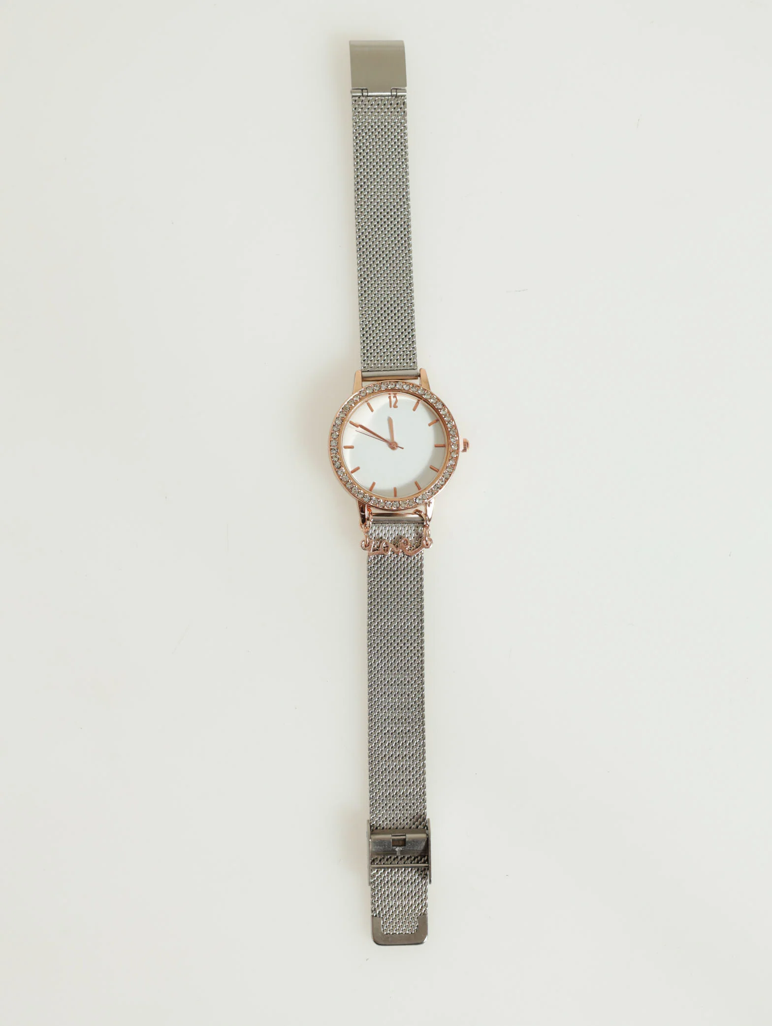 Mesh Metal Strap Minimal Dial Watch With Love Slogan - Image 2