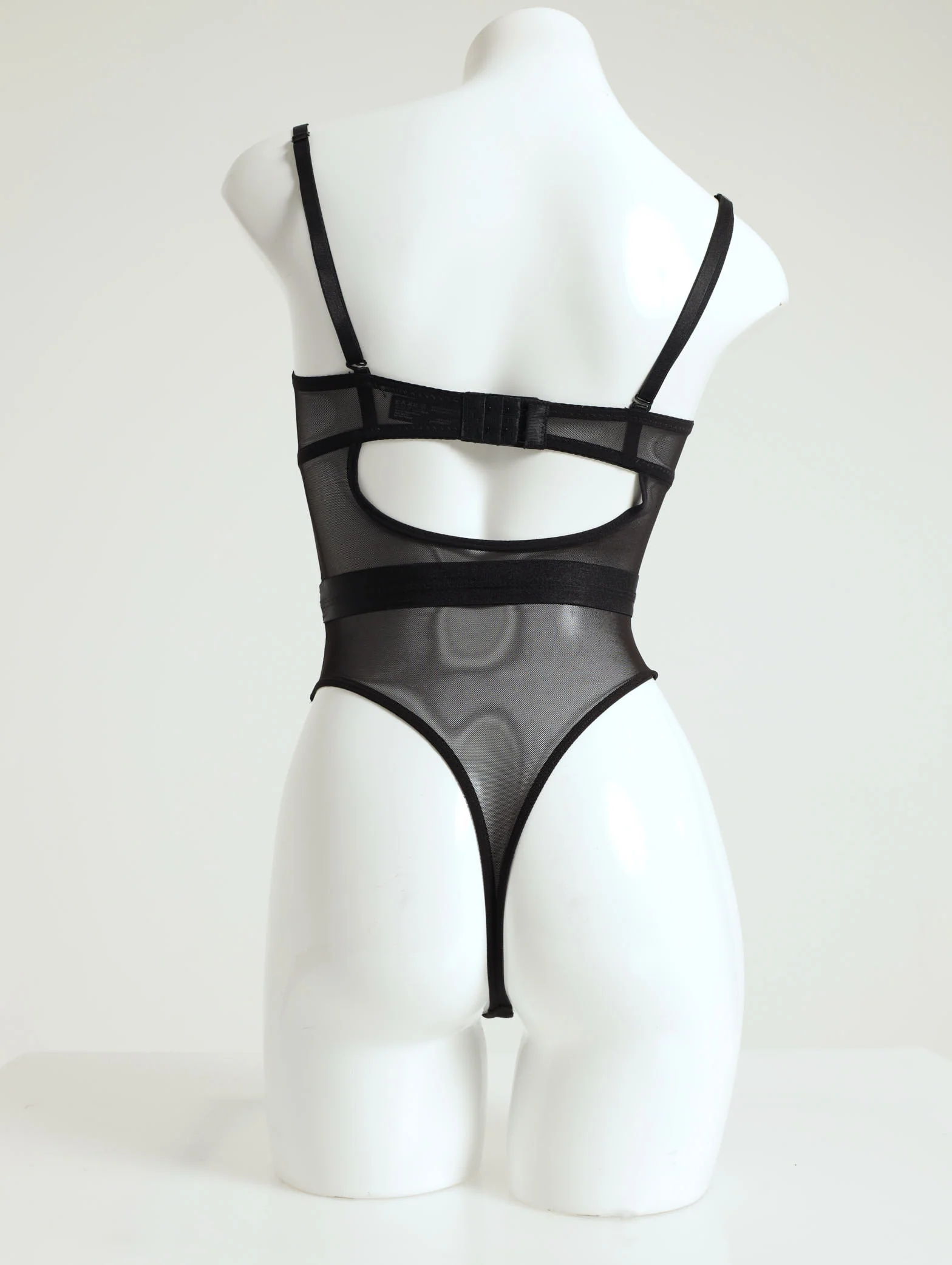 Mesh Panelled Bodysuit - Black - Image 2