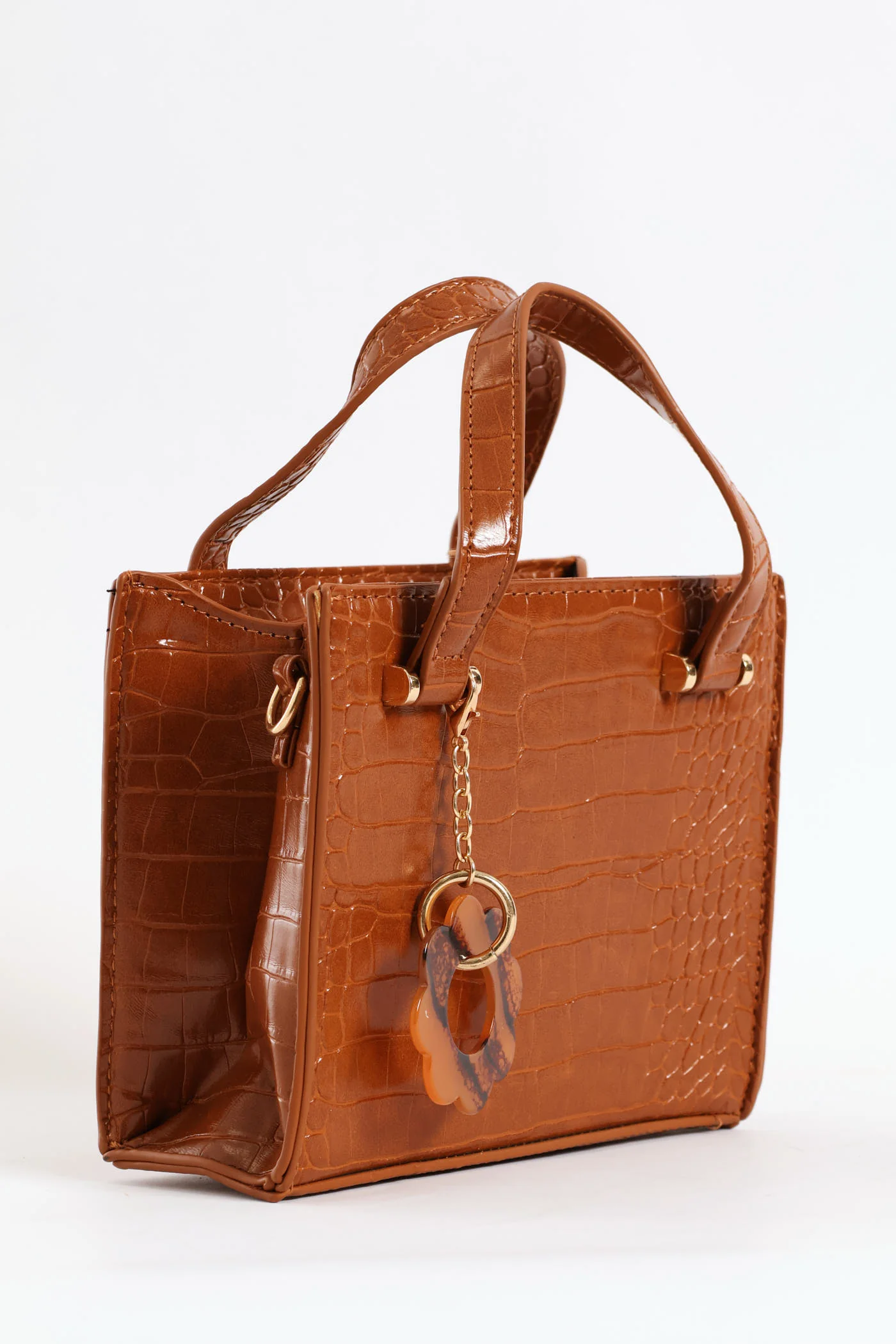 Metal Bar Trim And Charm Detail Mini Tote Bag - Tan