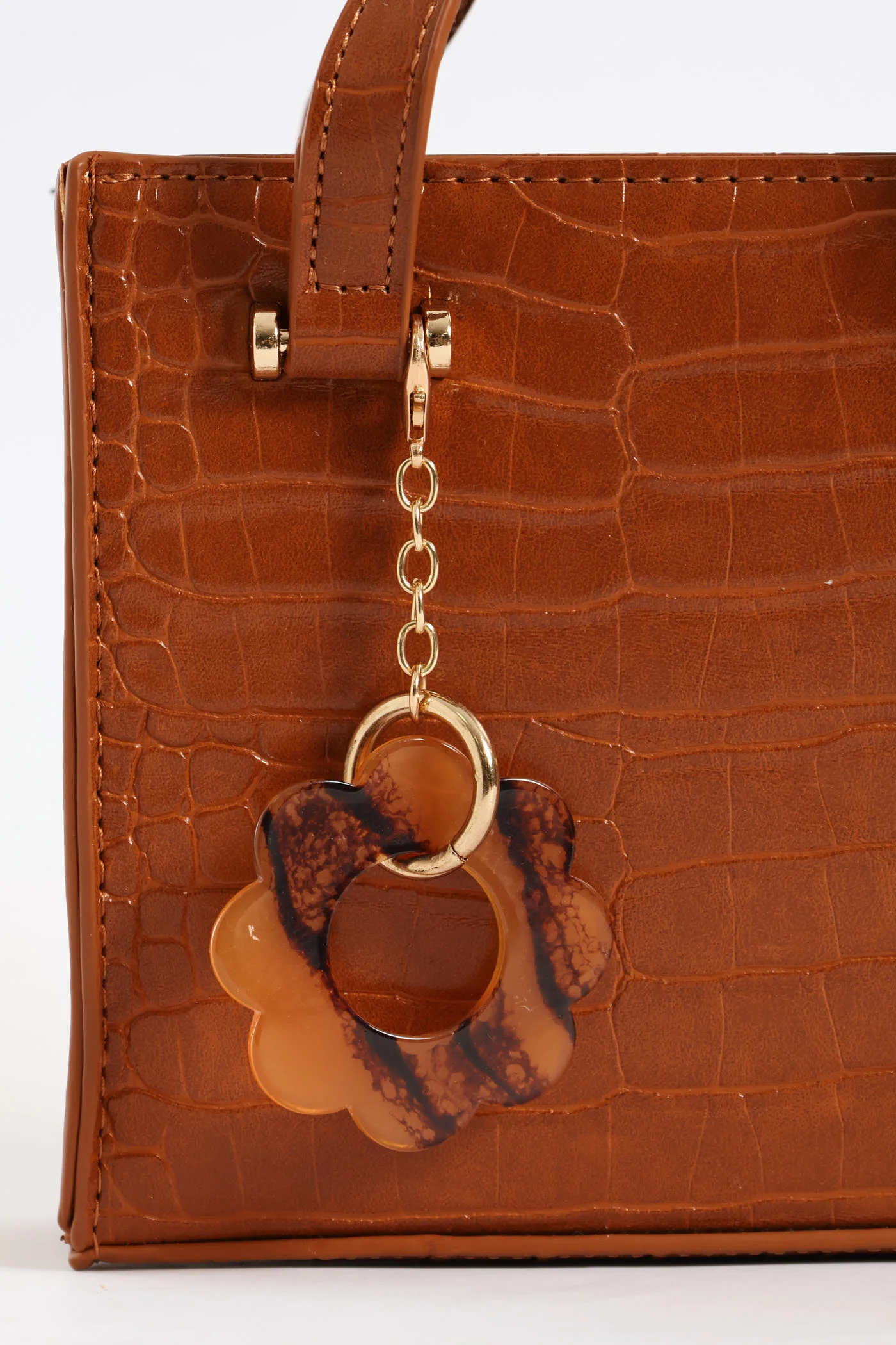 Metal Bar Trim And Charm Detail Mini Tote Bag - Tan - Image 2