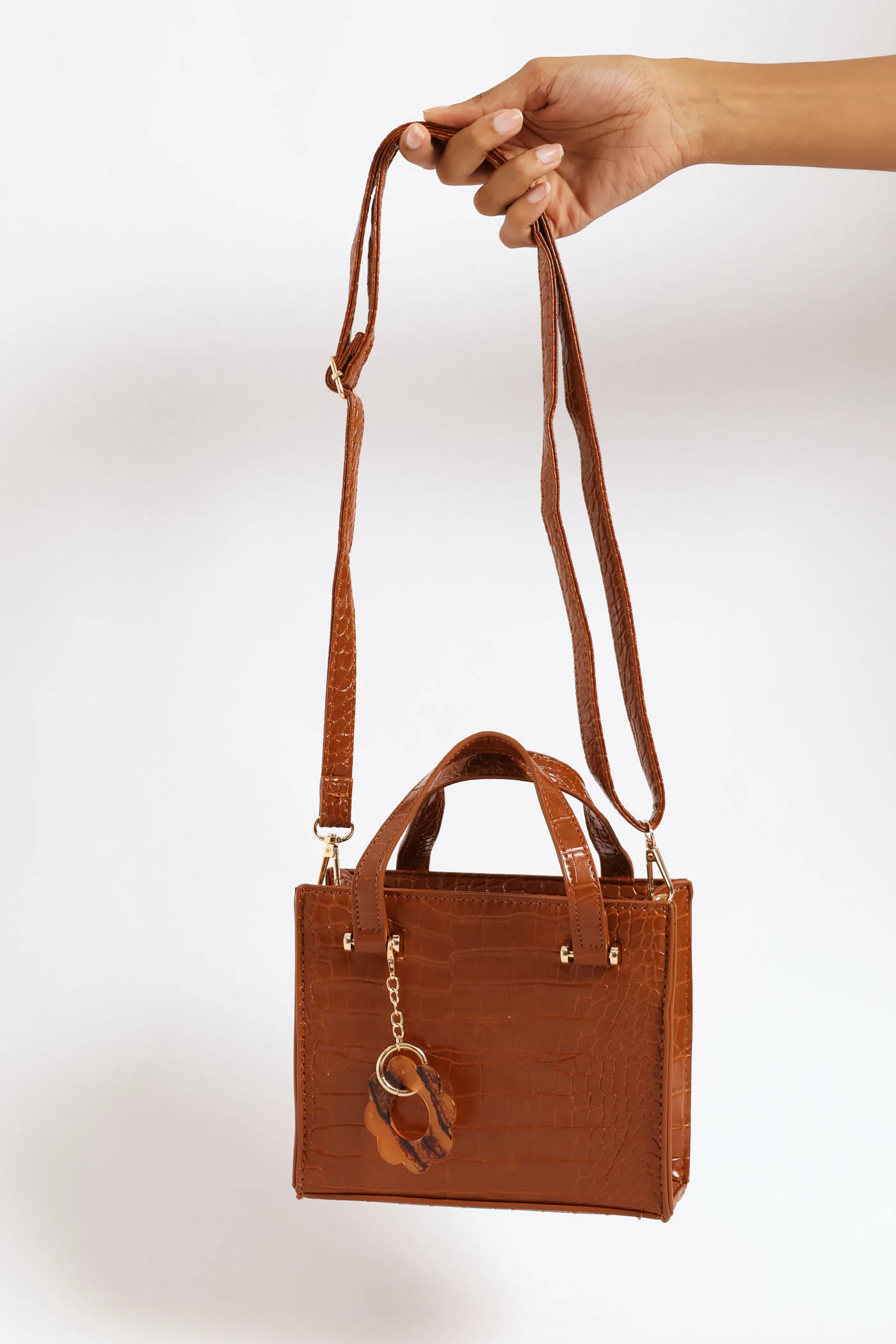 Metal Bar Trim And Charm Detail Mini Tote Bag - Tan - Image 4