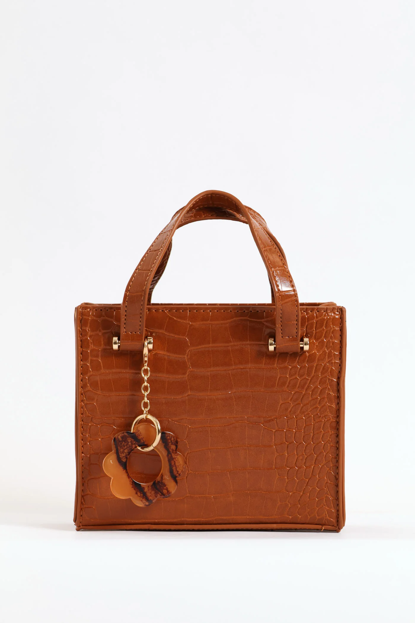 Metal Bar Trim And Charm Detail Mini Tote Bag - Tan - Image 6