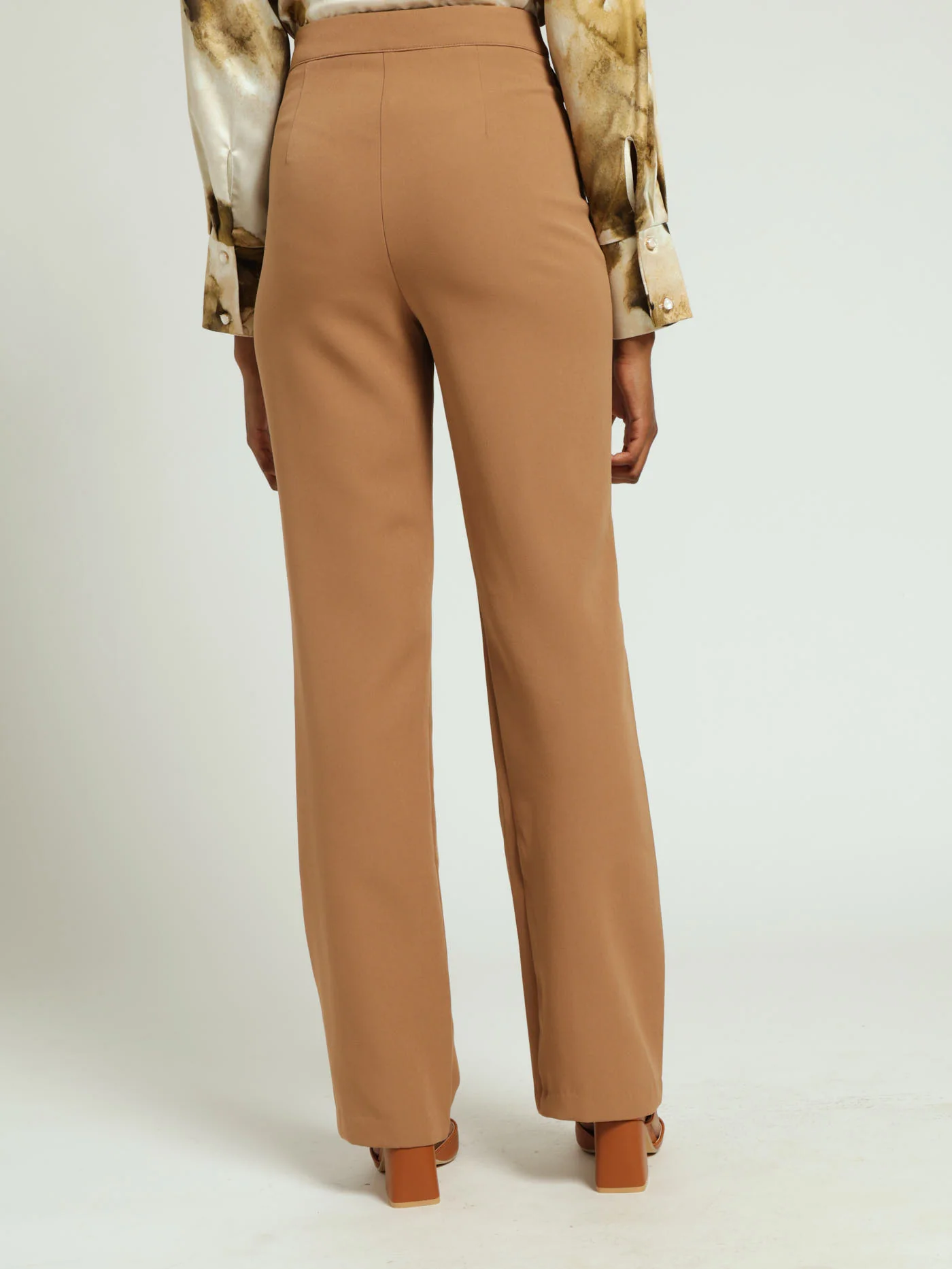 Metal Button Trim Straight Leg Pants - Nude - Image 3