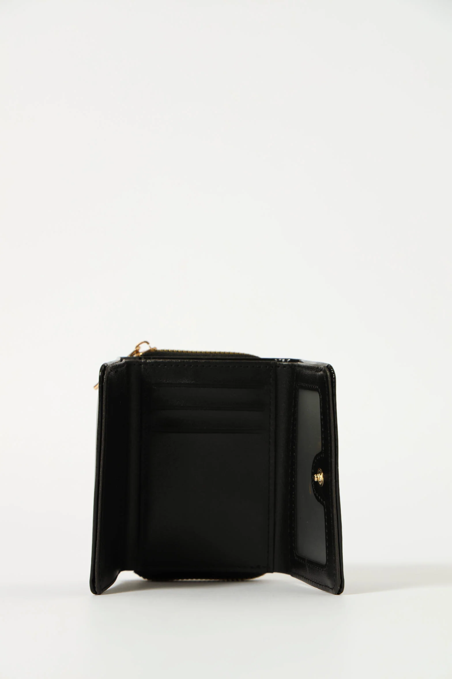 Metal Clasp Heart Trim Wallet - Black - Image 4