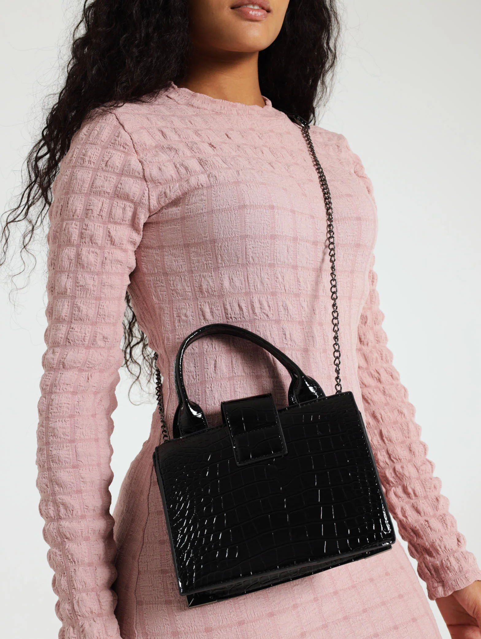 Metal Detail Flapover Tote Bag
