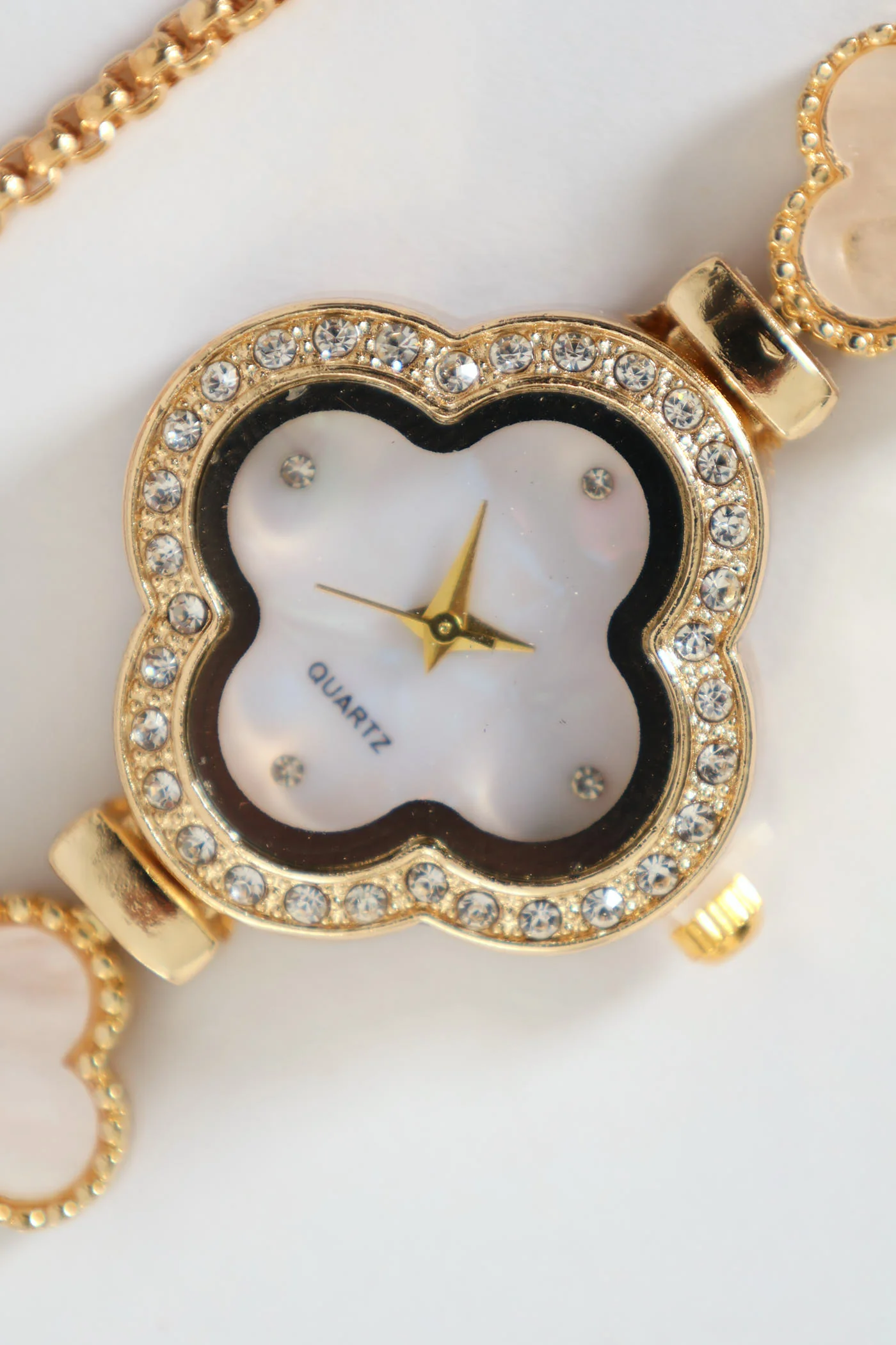 Metal Flower Link Watch & Matching Bracelet - Gold - Image 2