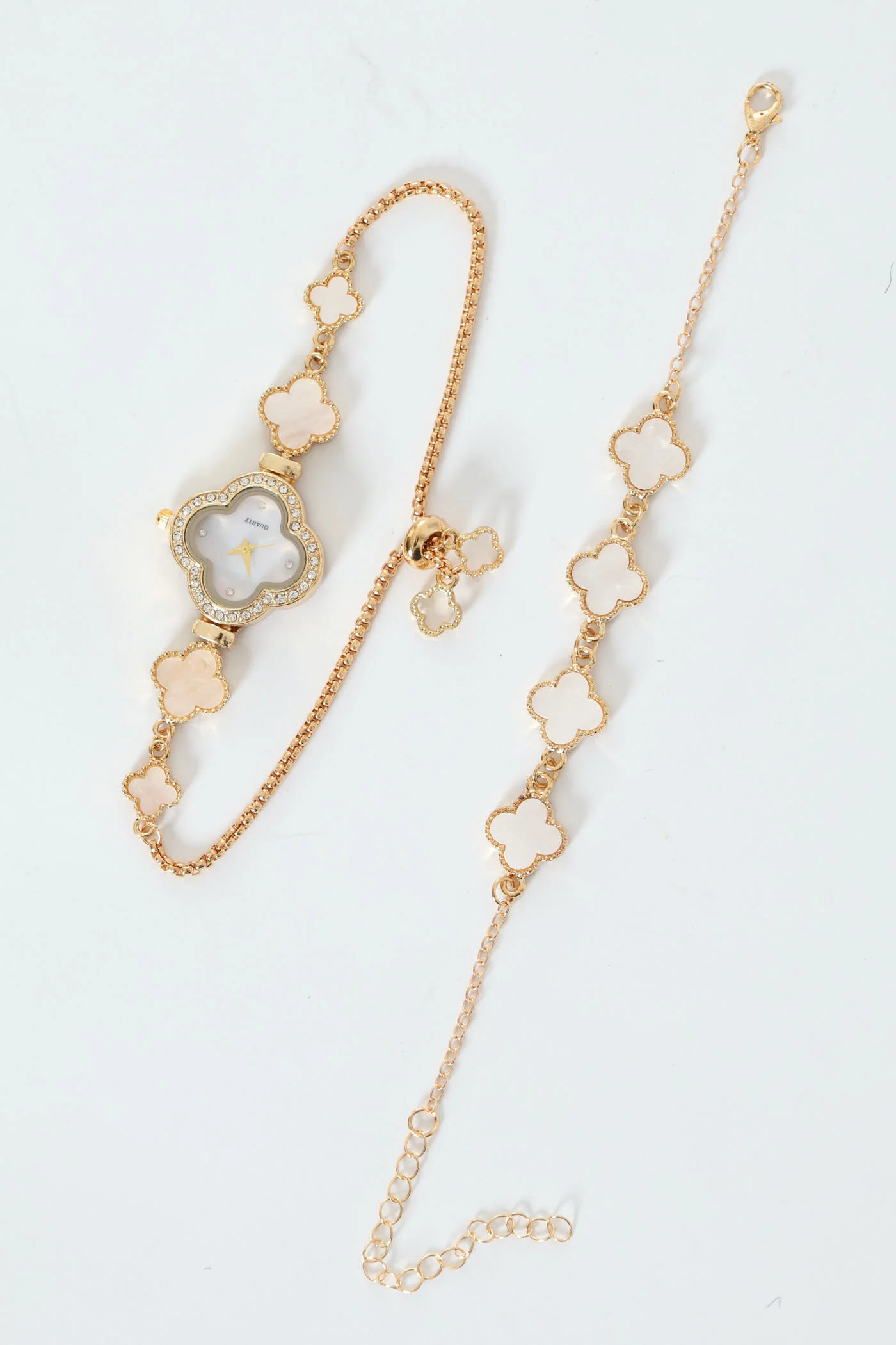 Metal Flower Link Watch & Matching Bracelet - Gold - Image 3