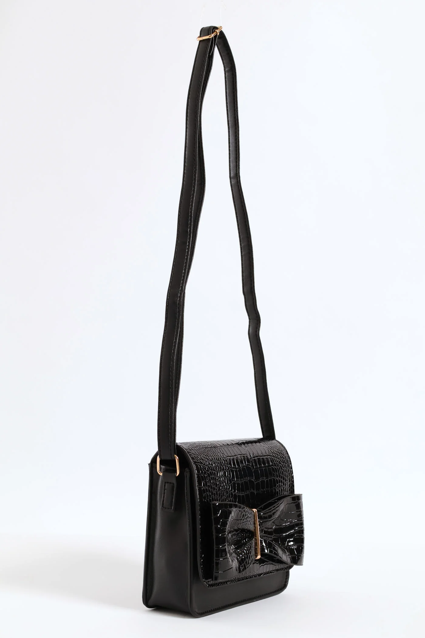 Metal Front Bow Satchel Bag - Black - Image 2