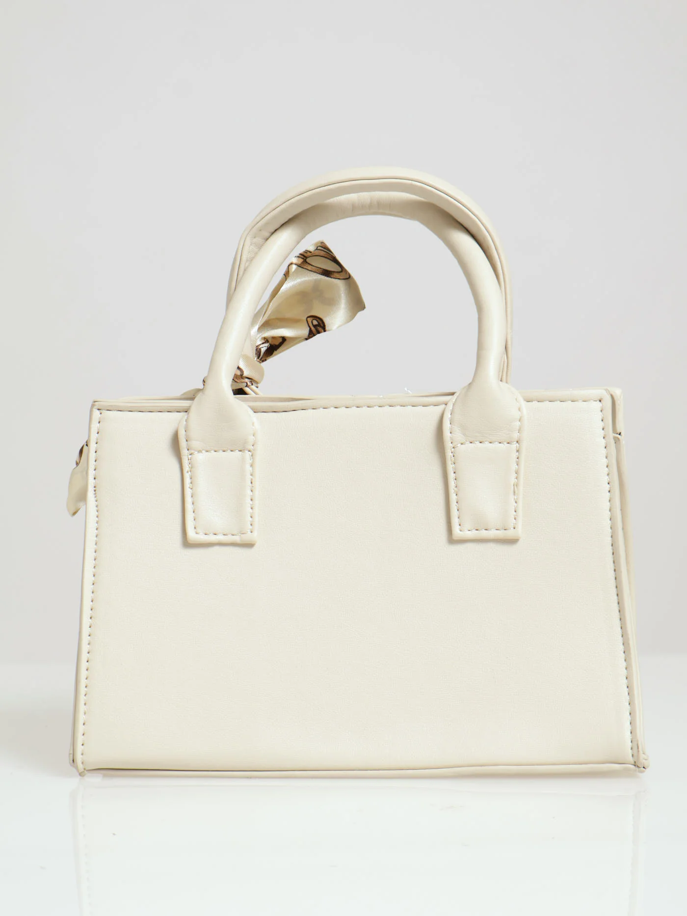 Metal Handle Scarf Tote Bag - Cream - Image 8