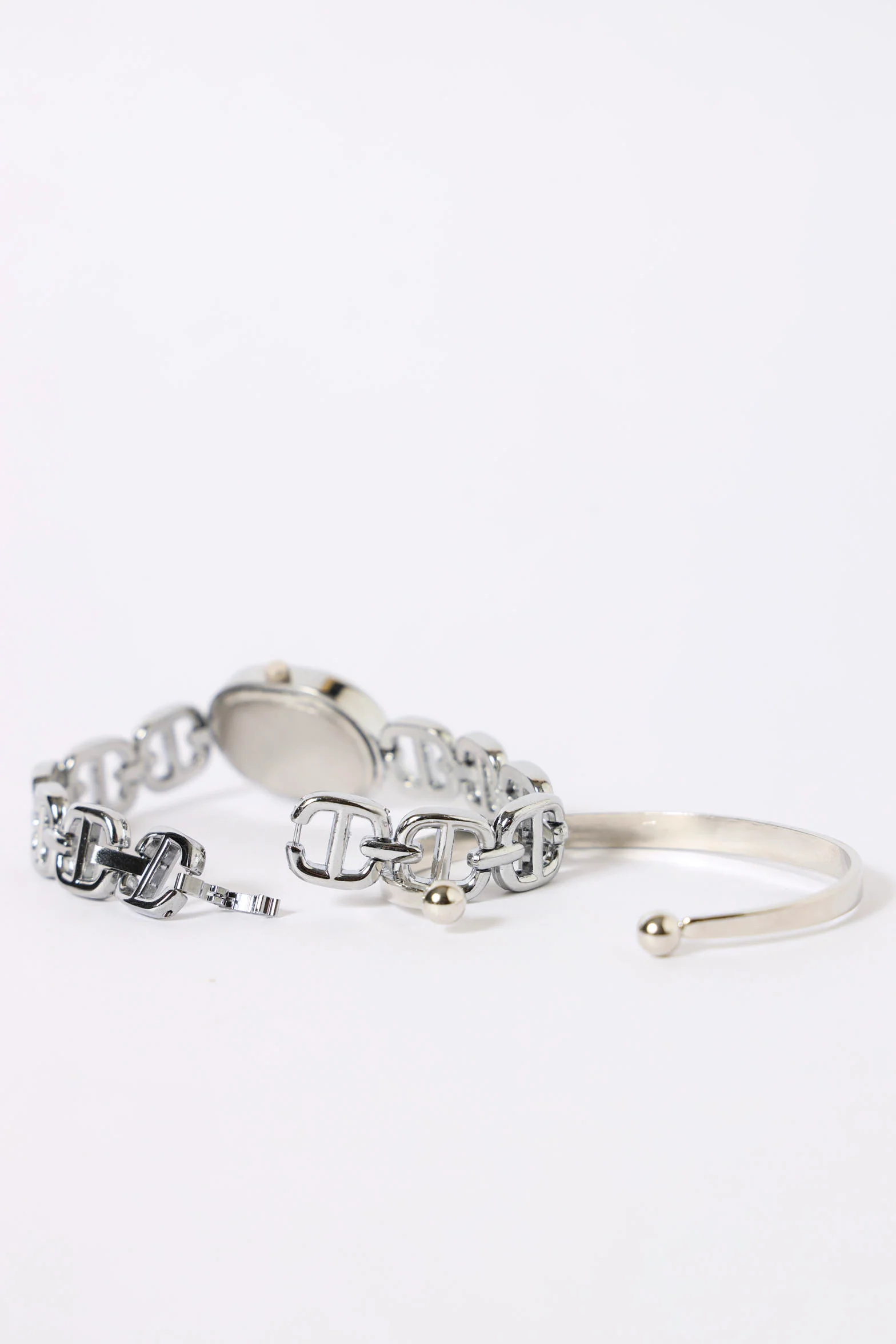 Metal Linked Strap Watch And Love Bangle - Silver - Image 3