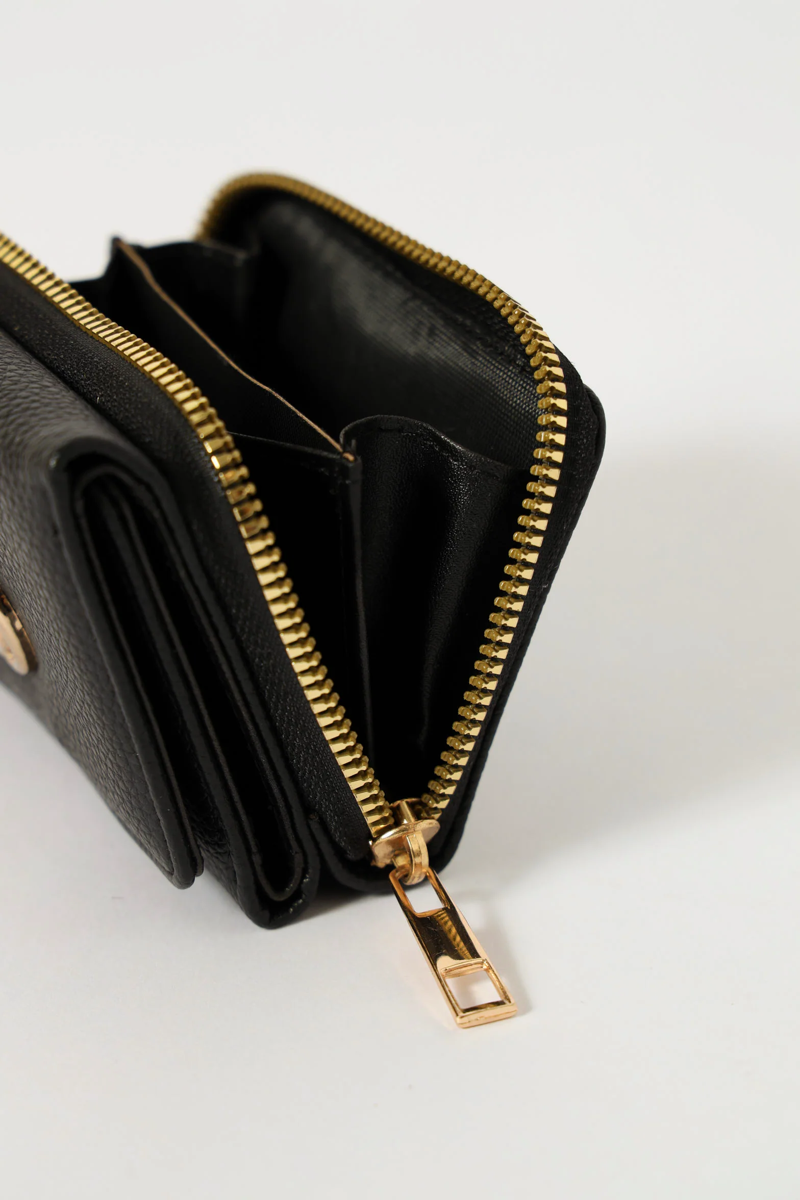 Metal Logo Compartment Wallet - Black - Image 2
