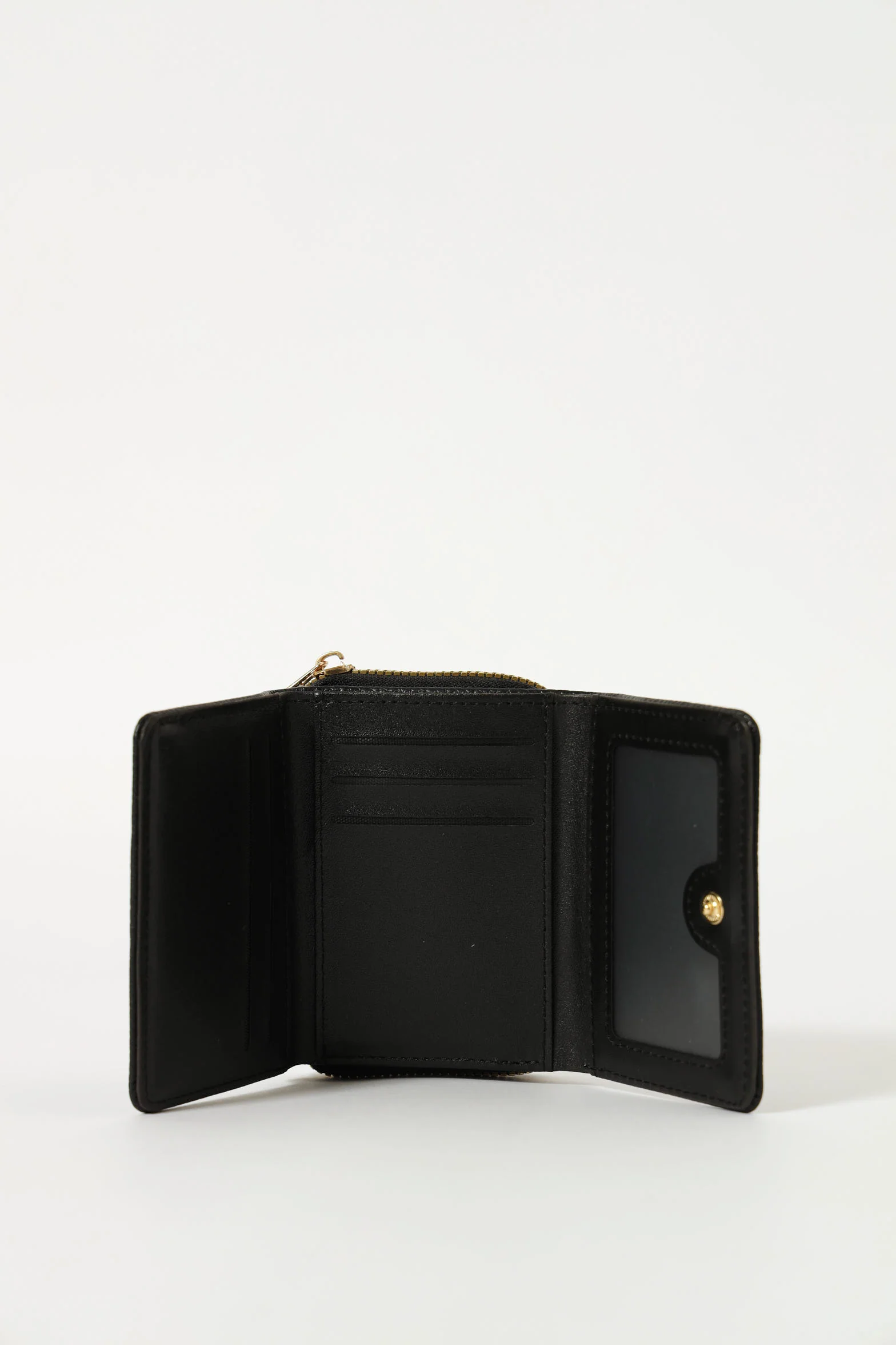Metal Logo Compartment Wallet - Black - Image 3
