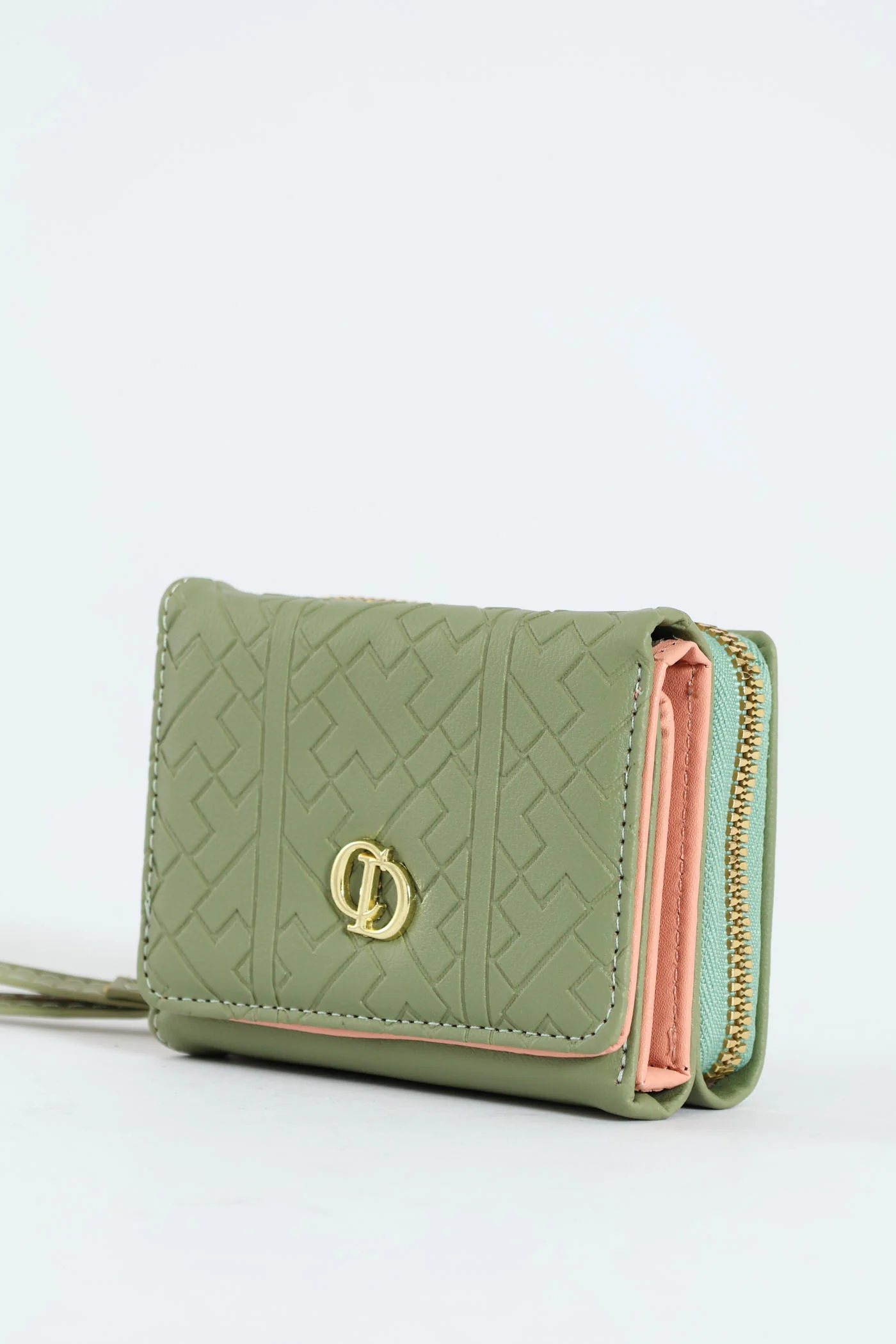Metal Logo Compartment Wallet - Sage