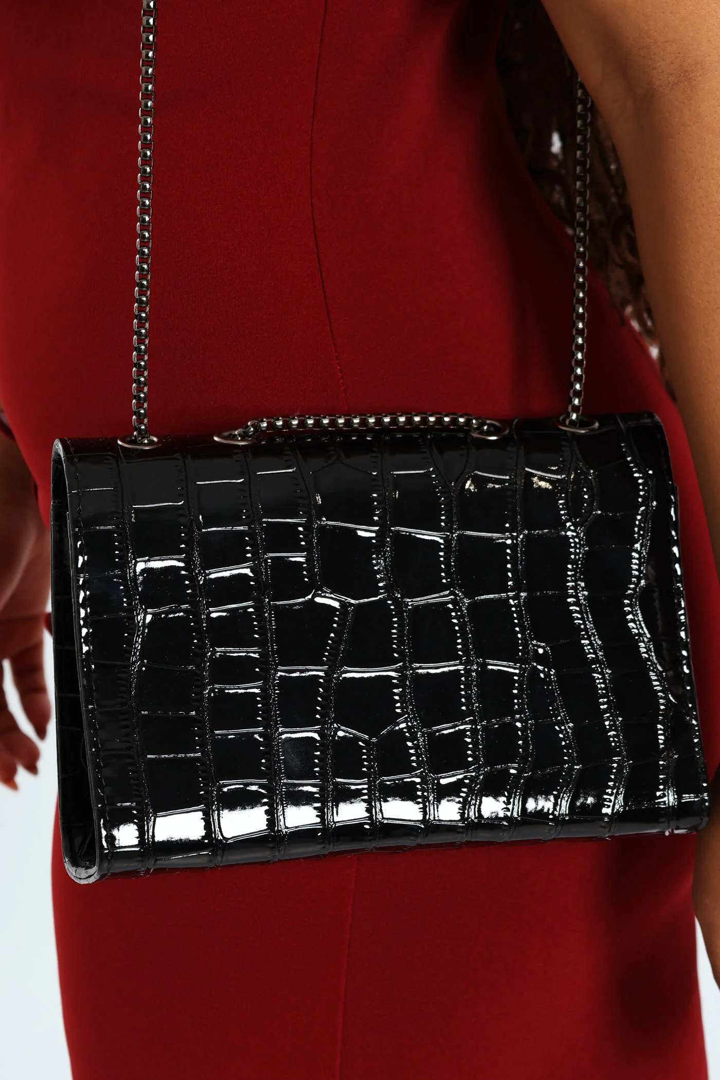 Metal Monogram Chain Satchel Bag - Black - Image 4