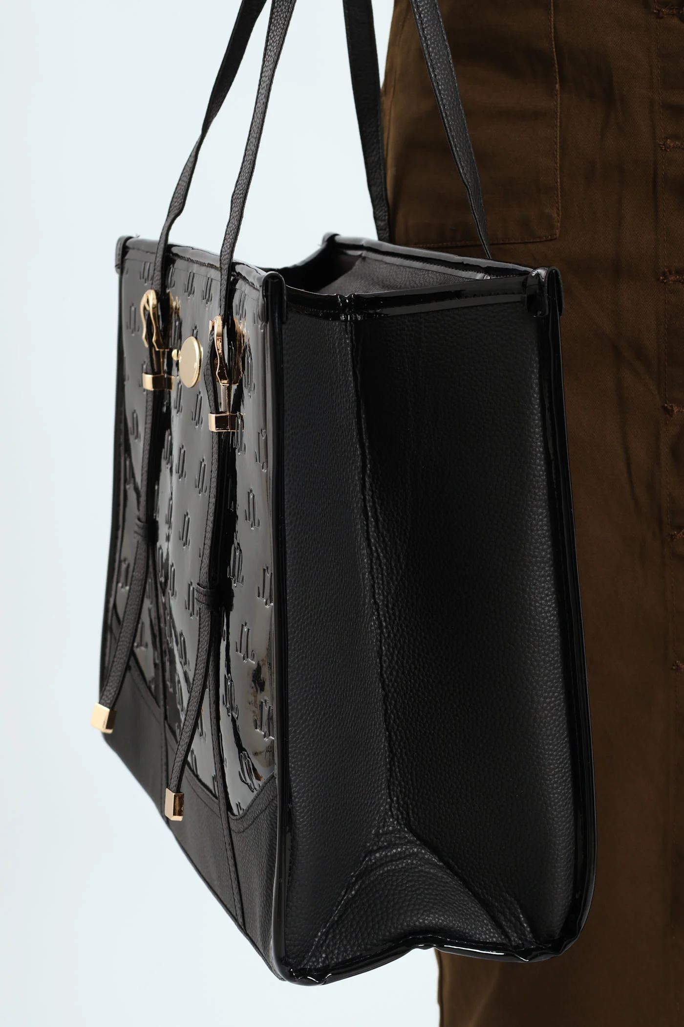 Metal Tab And Plaque Front Tote Bag - Black - Image 2