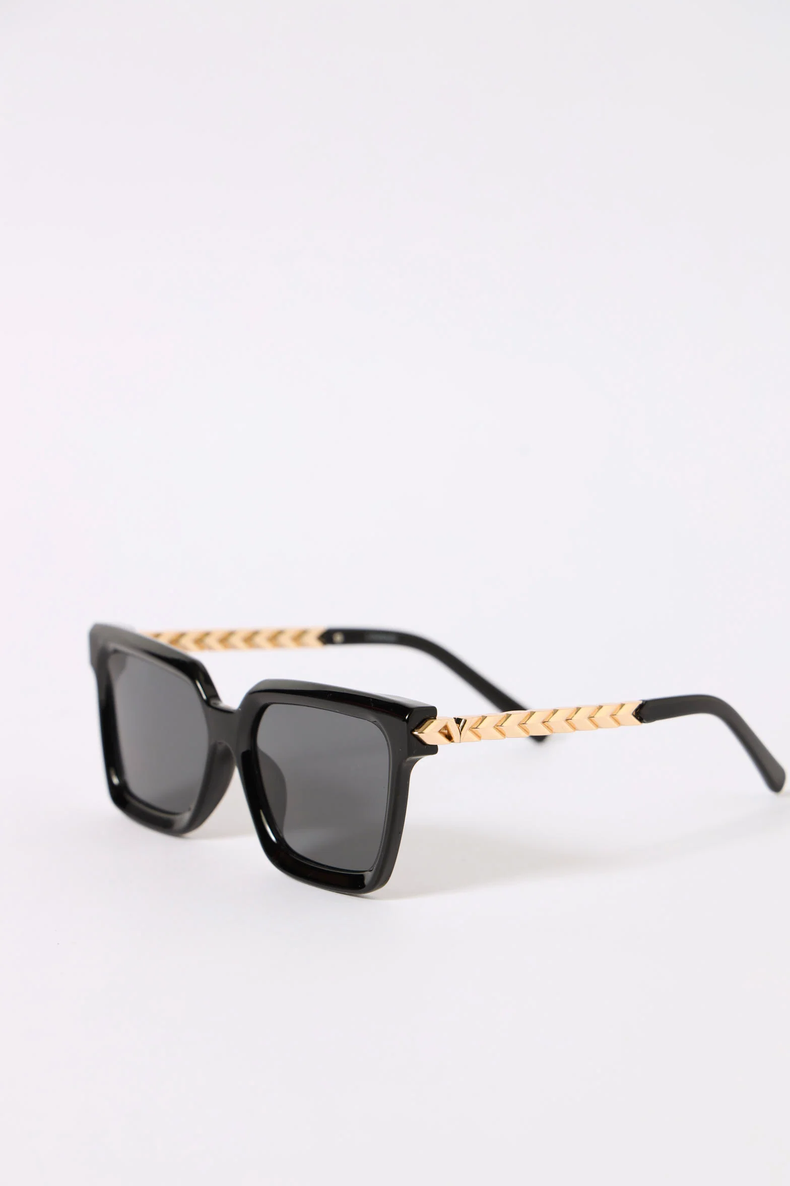 Metal Temple Square Frame Sunglasses - Black - Image 2