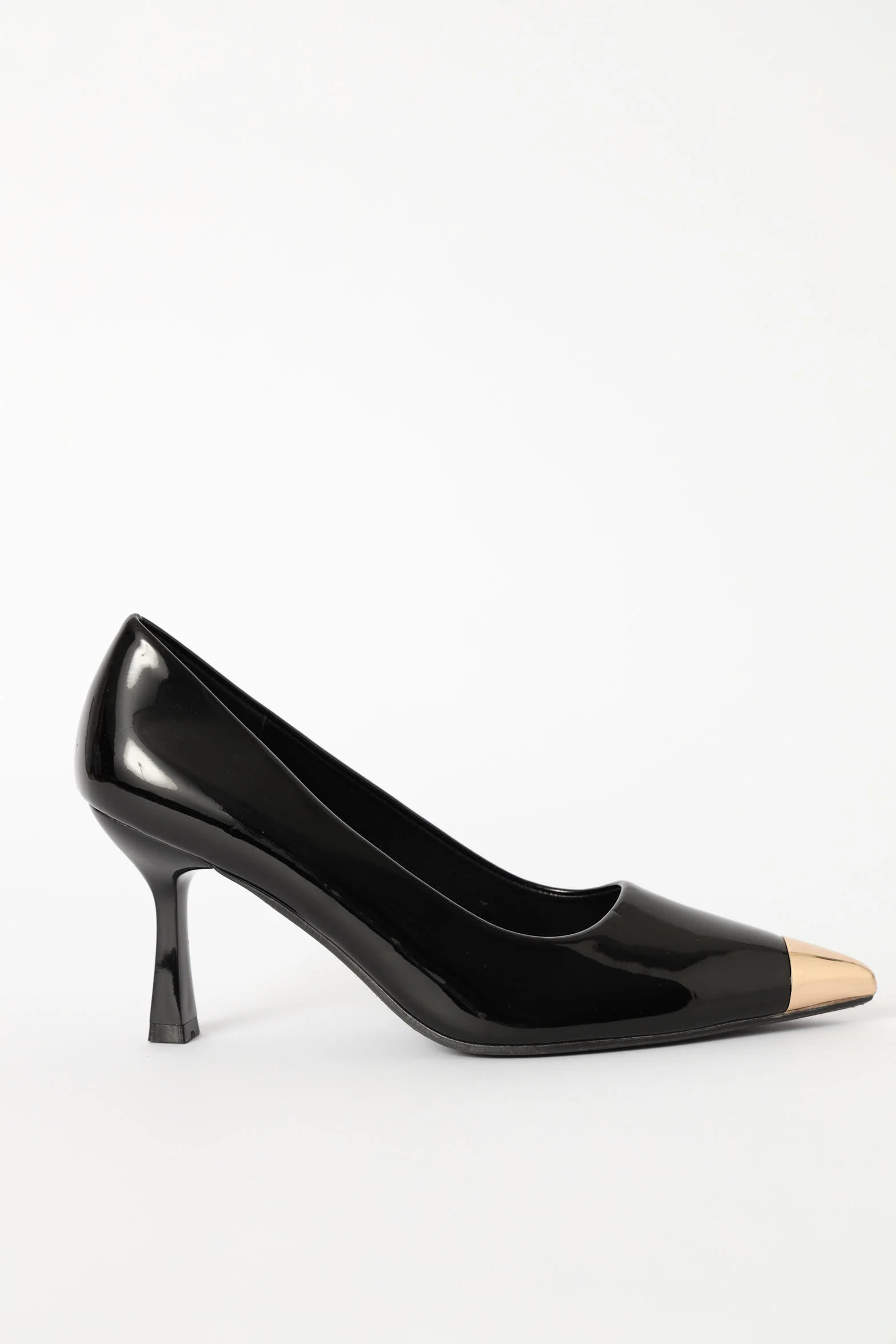 Metal Toe Cap Full Court Stiletto Heel - Black - Image 2