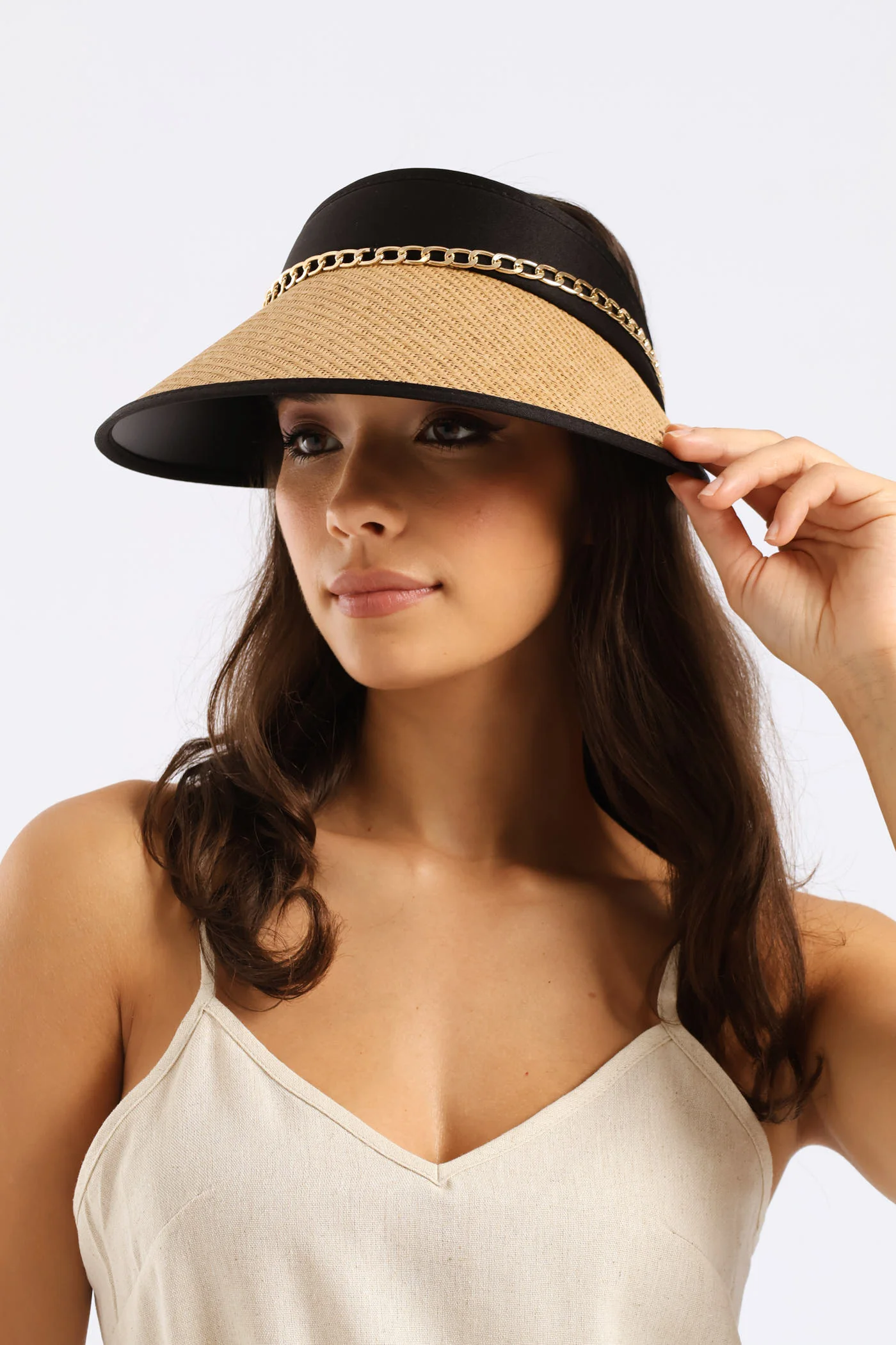 Metal Trim Bow Back Straw Visor - Natural - Image 3