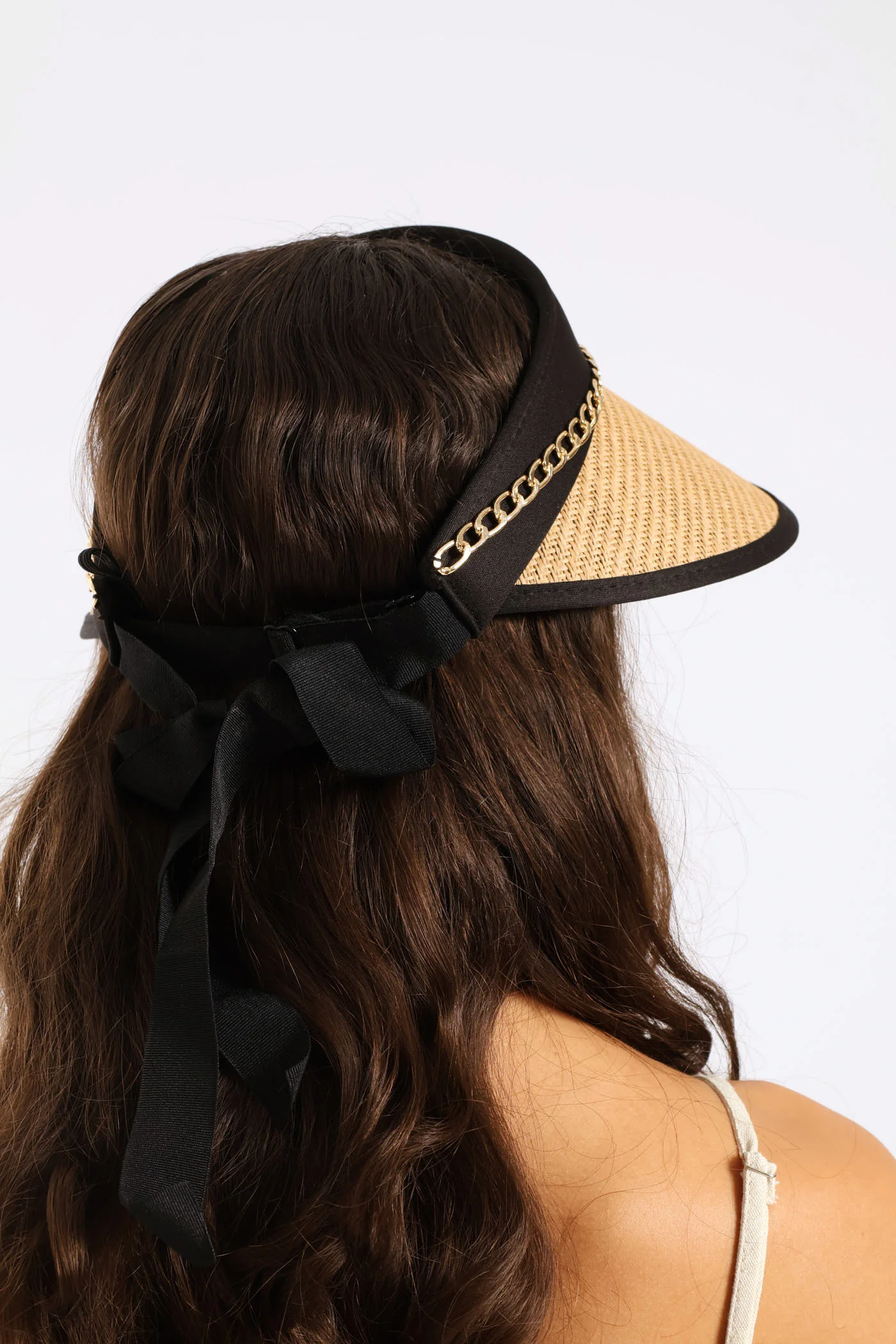Metal Trim Bow Back Straw Visor - Natural - Image 5