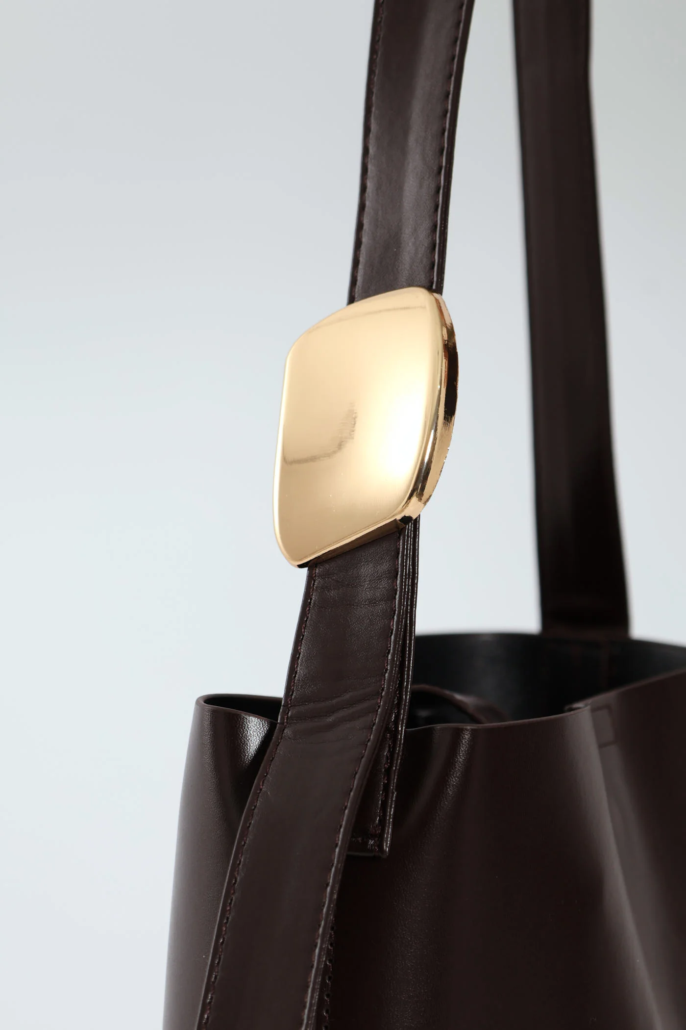 Metal Trim Bucket Bag - Chocolate - Image 4