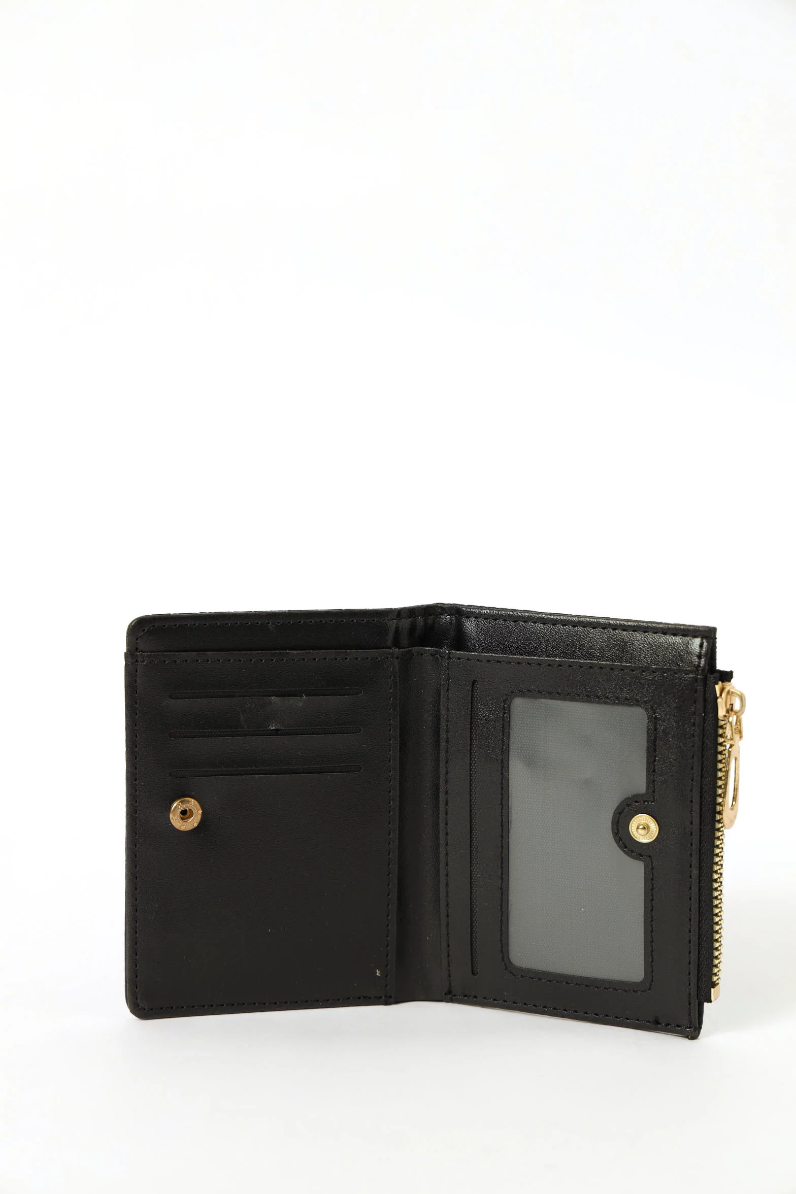 Metal Trim Compartment Zip Wallet - Black - Image 2