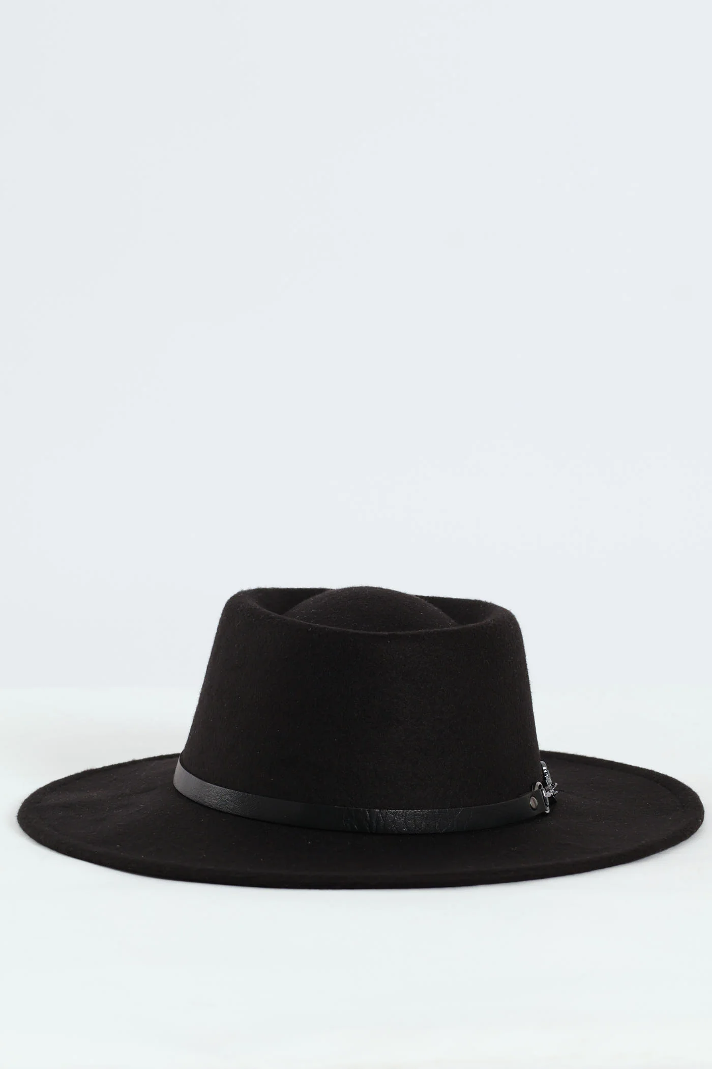 Metal Trim Felt Fedora Hat - Black - Image 4