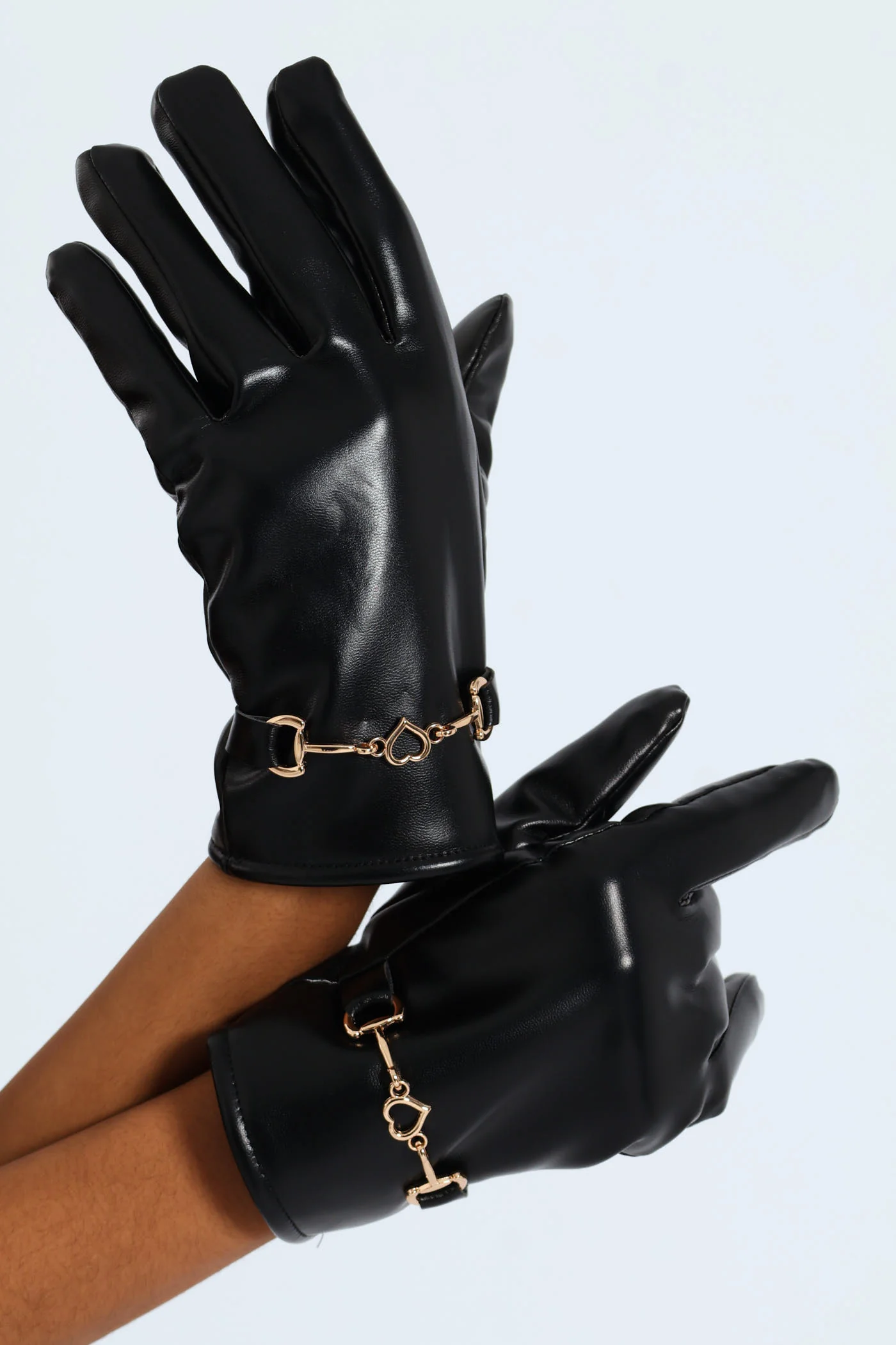 Metal Trim Pu Gloves - Black - Image 4