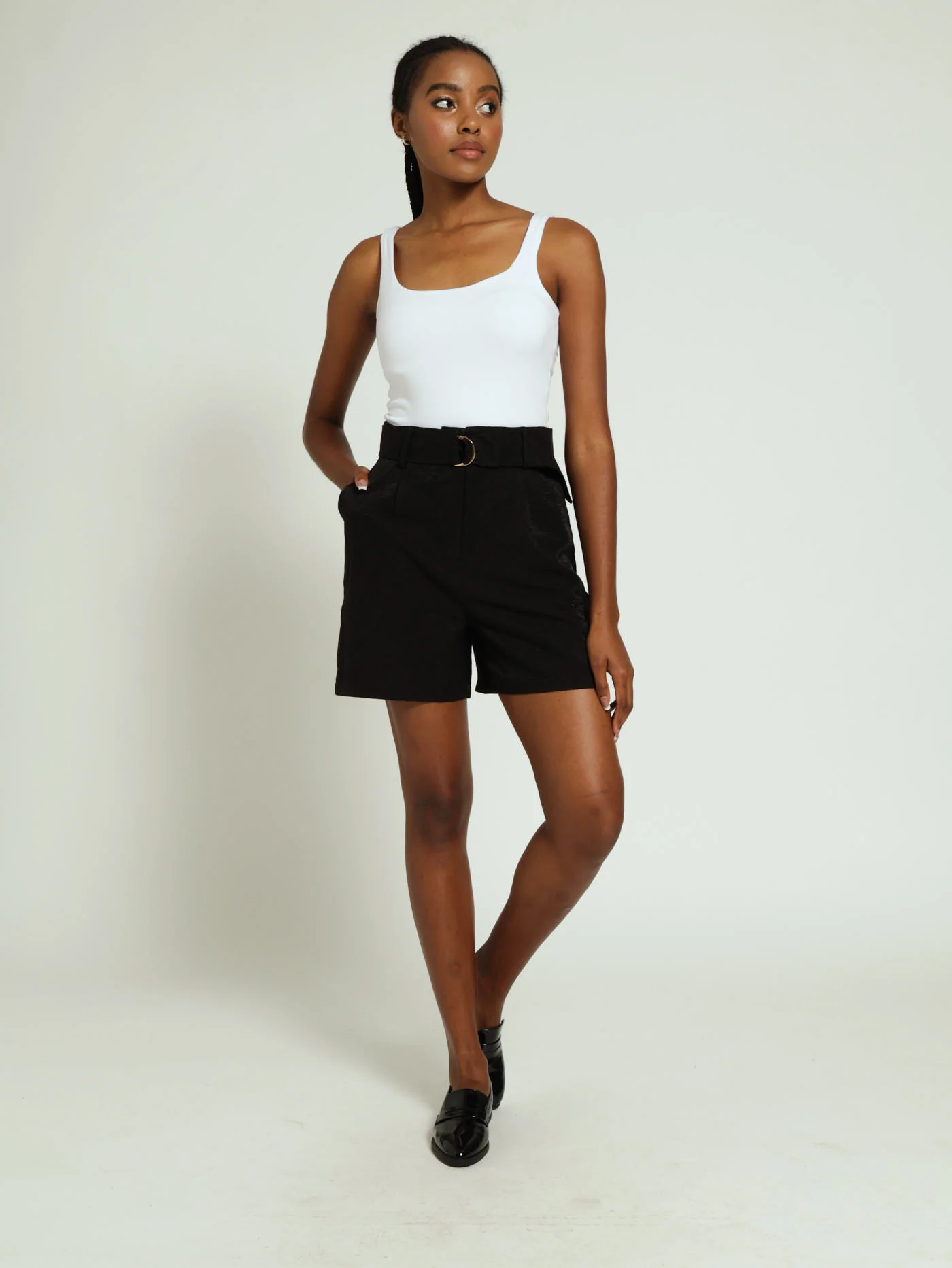 Metallic Buckle Detail Shorts - Black - Image 4