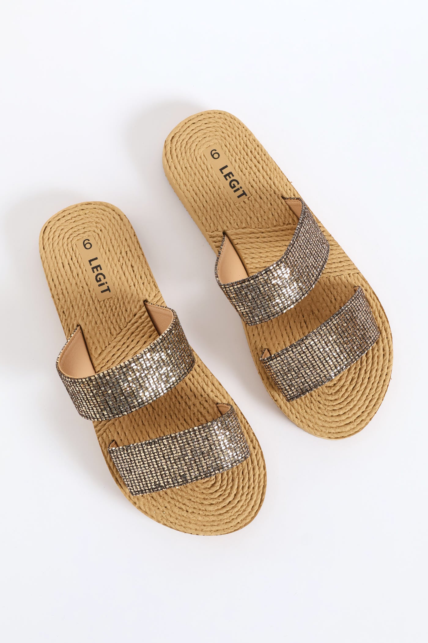 Metallic Double Strap Rope Sandal - Bronze - Image 6