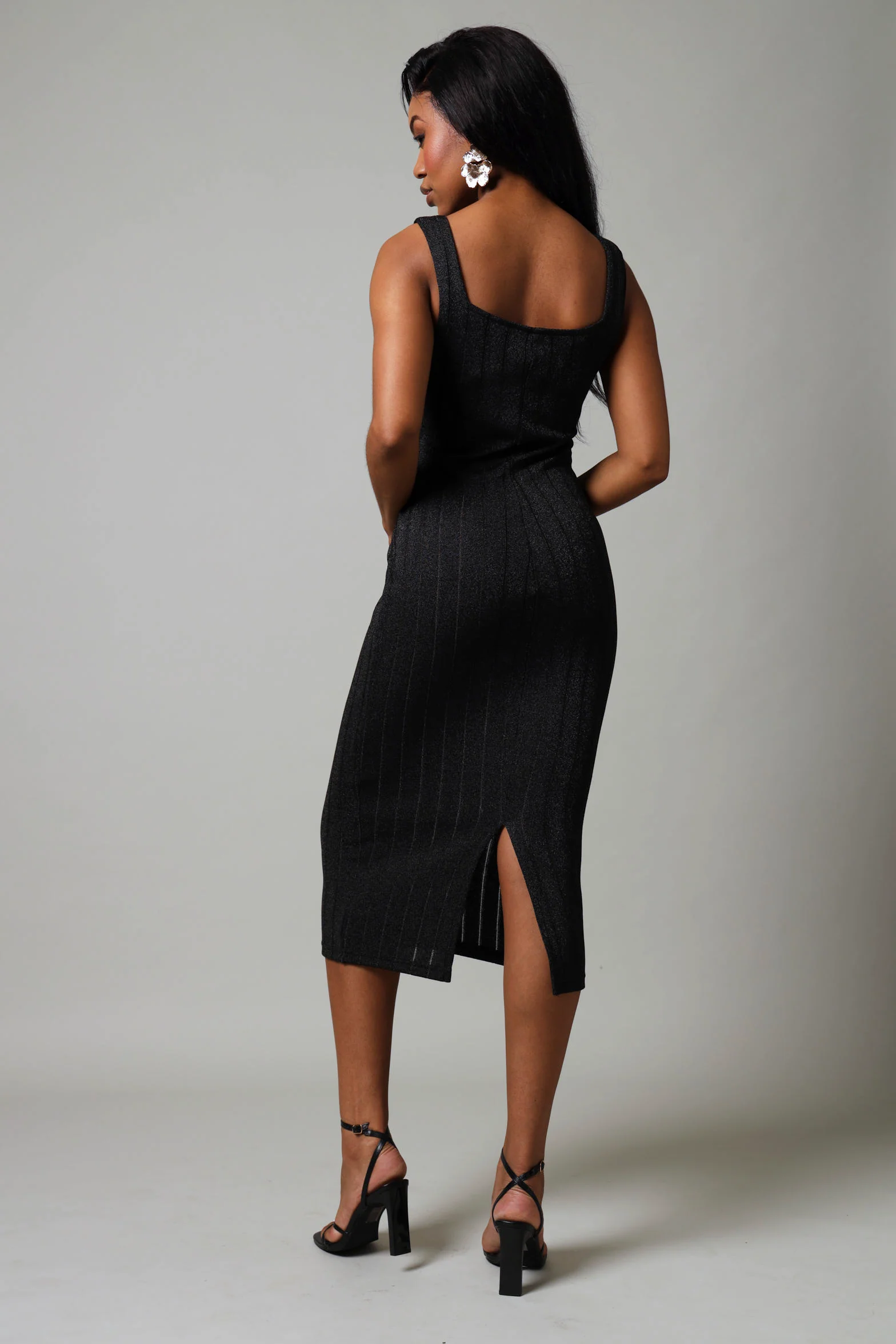 Metallic Knit Dress - Black - Image 3