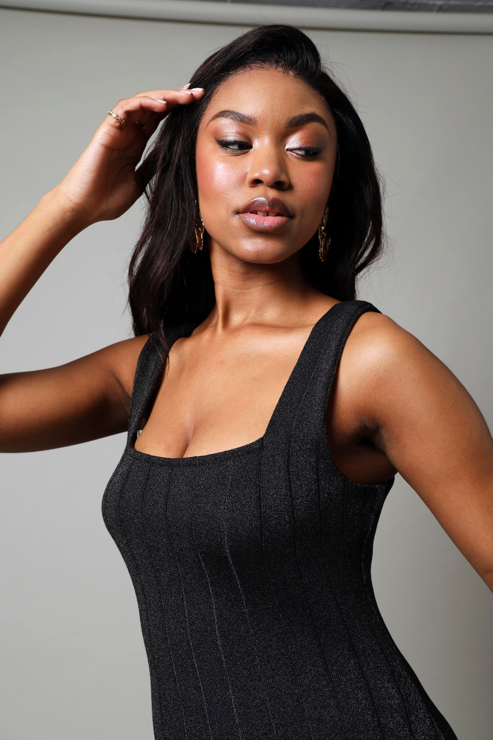 Metallic Knit Dress - Black - Image 4