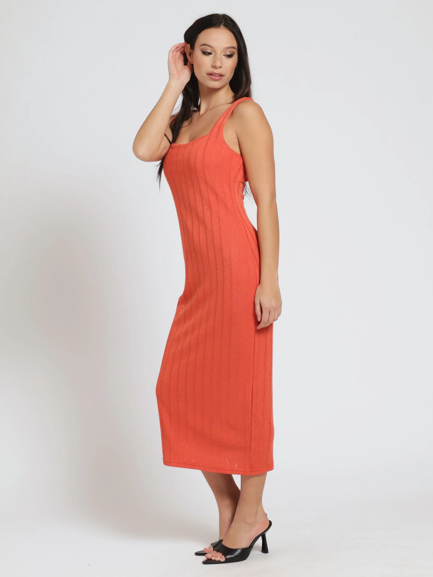 Metallic Knit Dress - Coral - Image 2