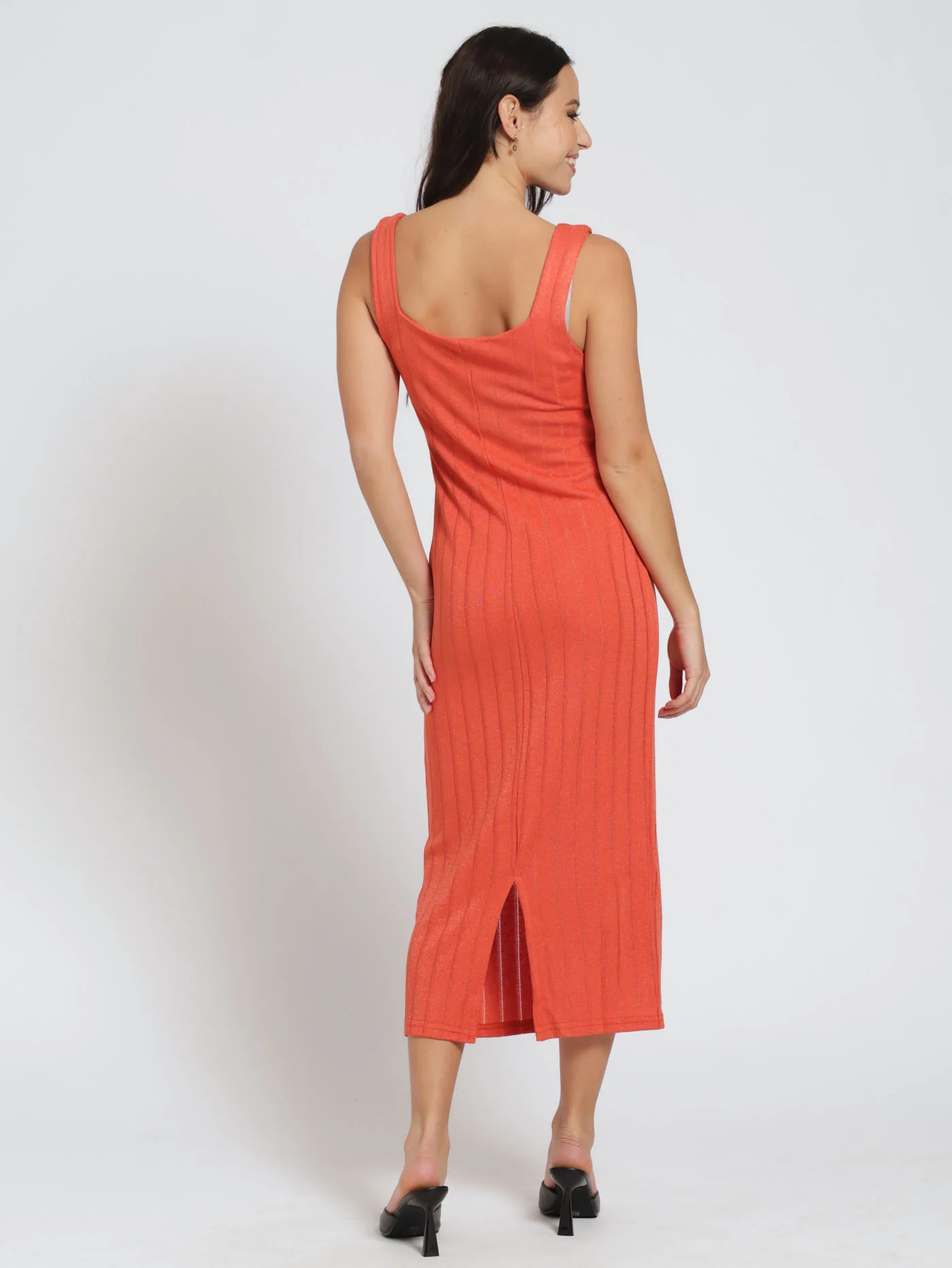 Metallic Knit Dress - Coral - Image 3