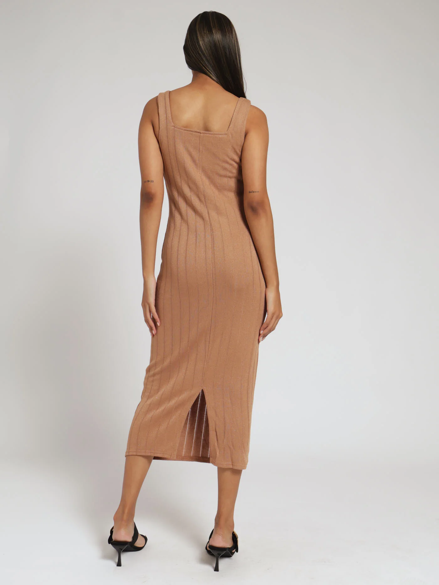 Metallic Knit Dress - Stone - Image 3