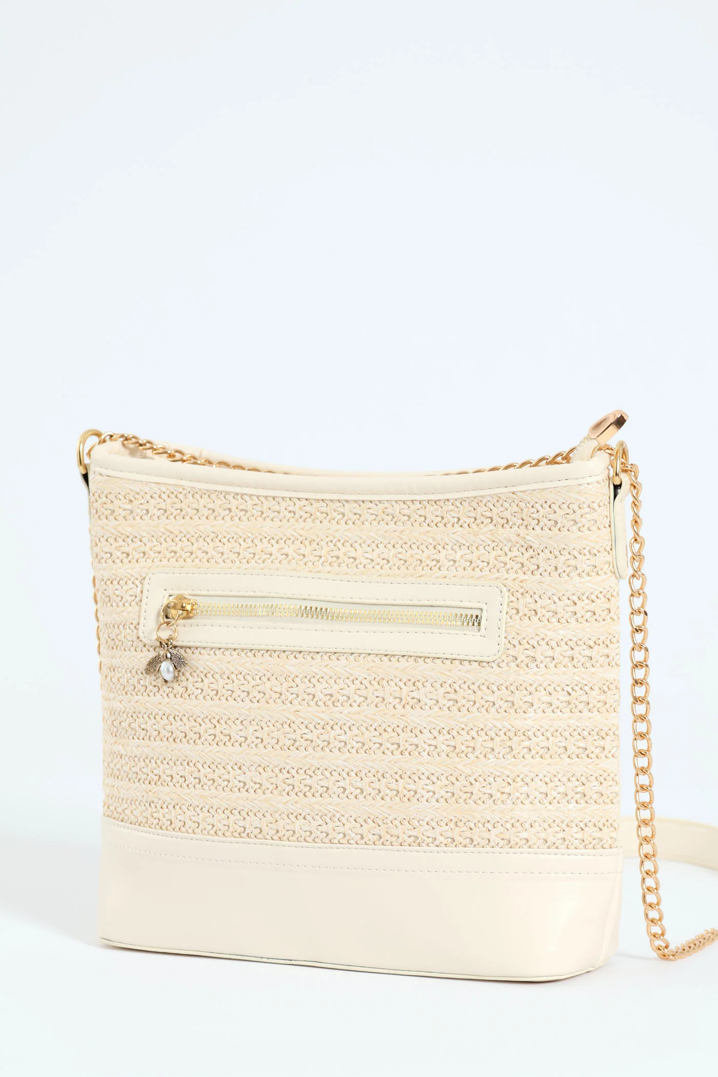 Metallic Straw Hobo Bag With Whip Stitch Strap Detail - Natural