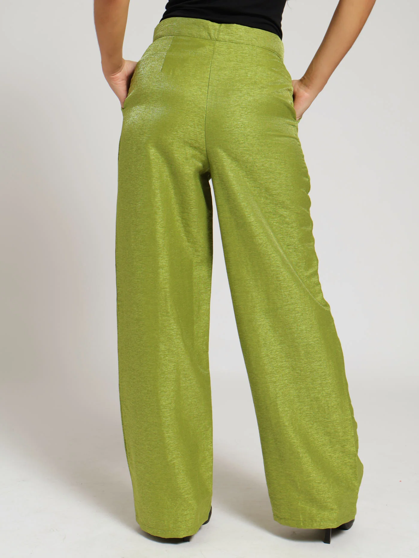 Metallic Thread Detail Wide Leg Pants - Green - Image 4