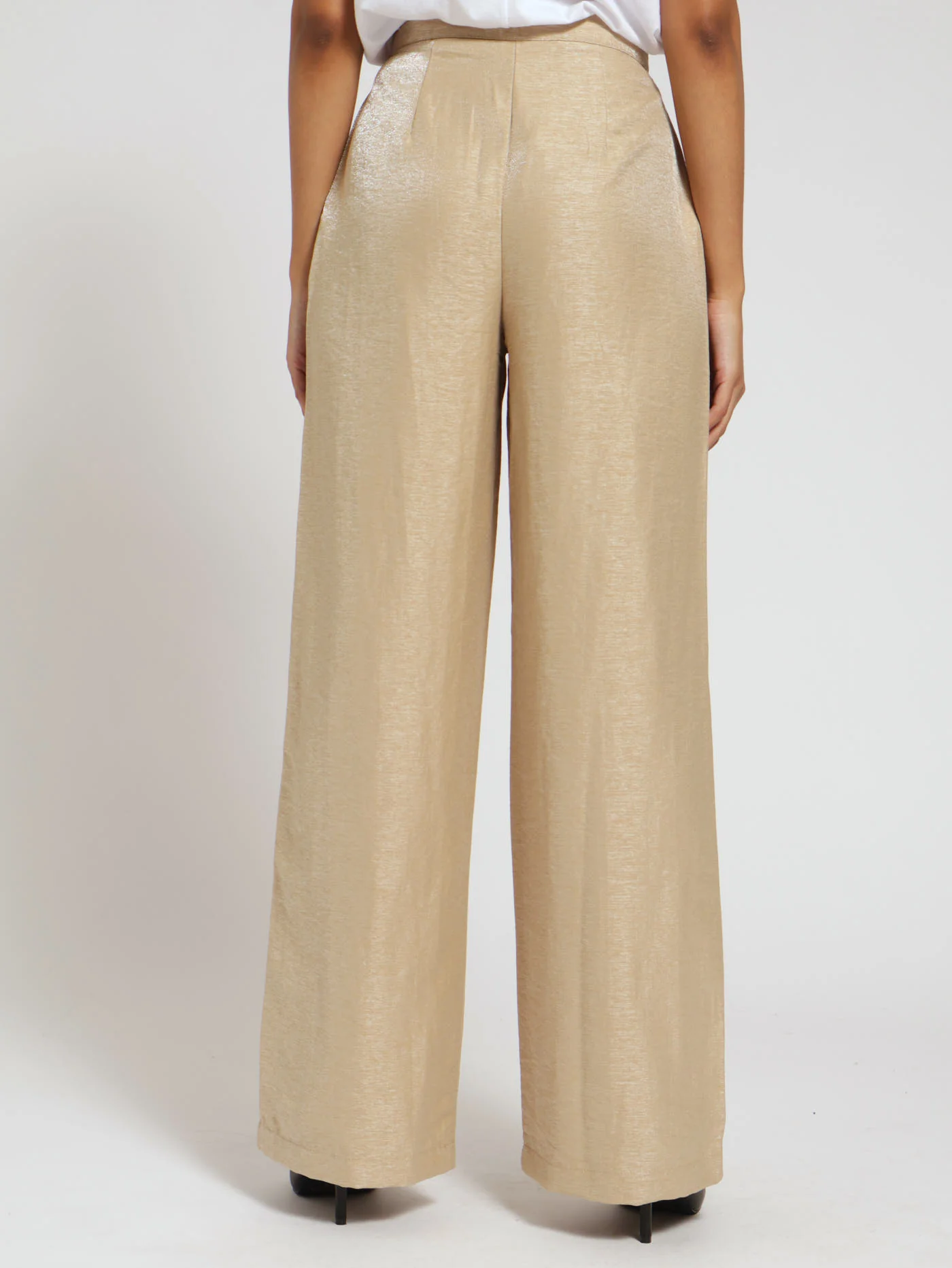 Metallic Thread Detail Wideleg Pants - Nude - Image 3