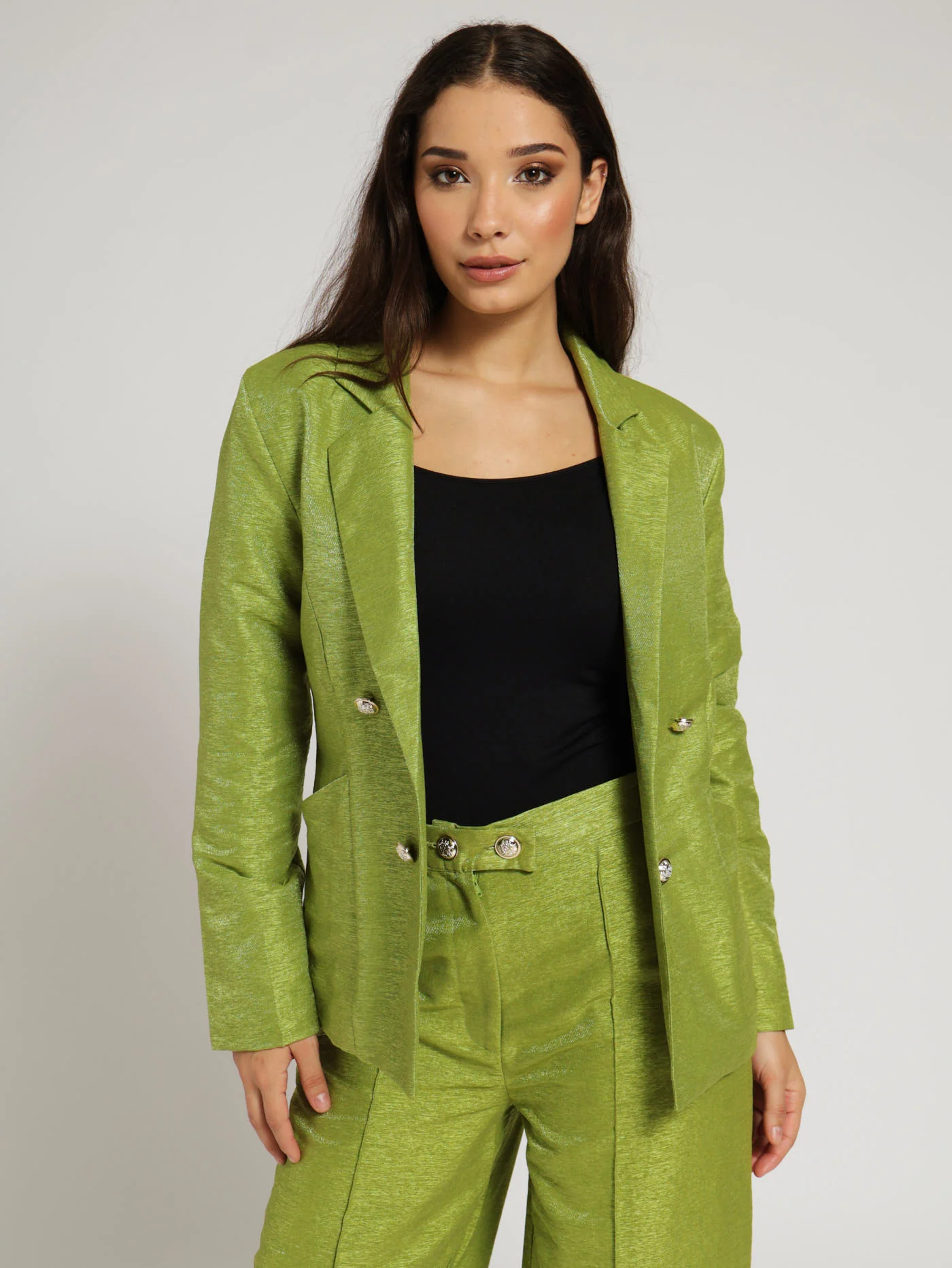 Metallic Thread Detail Blazer - Green