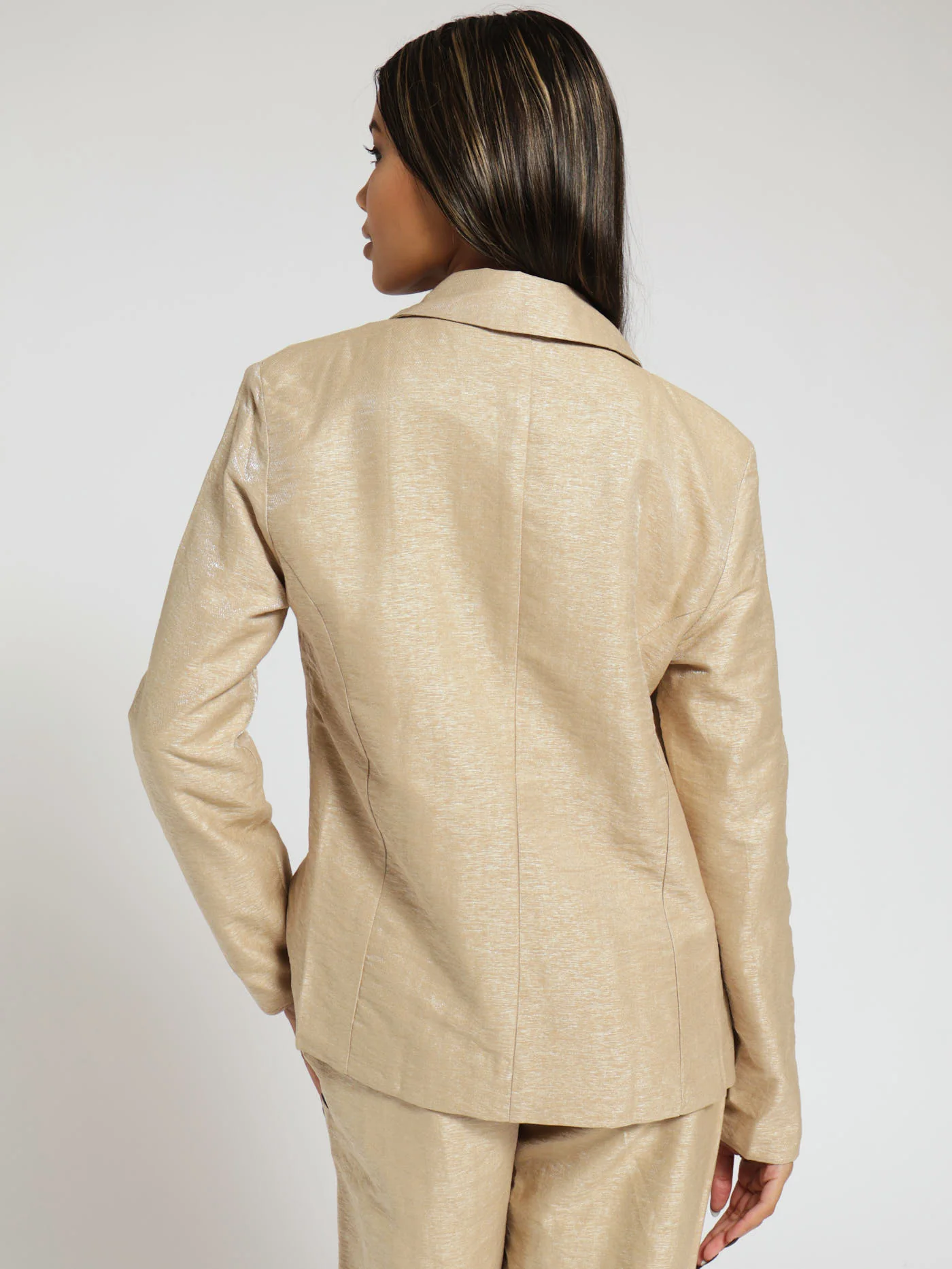 Metallic Thread Detail Blazer - Nude - Image 3