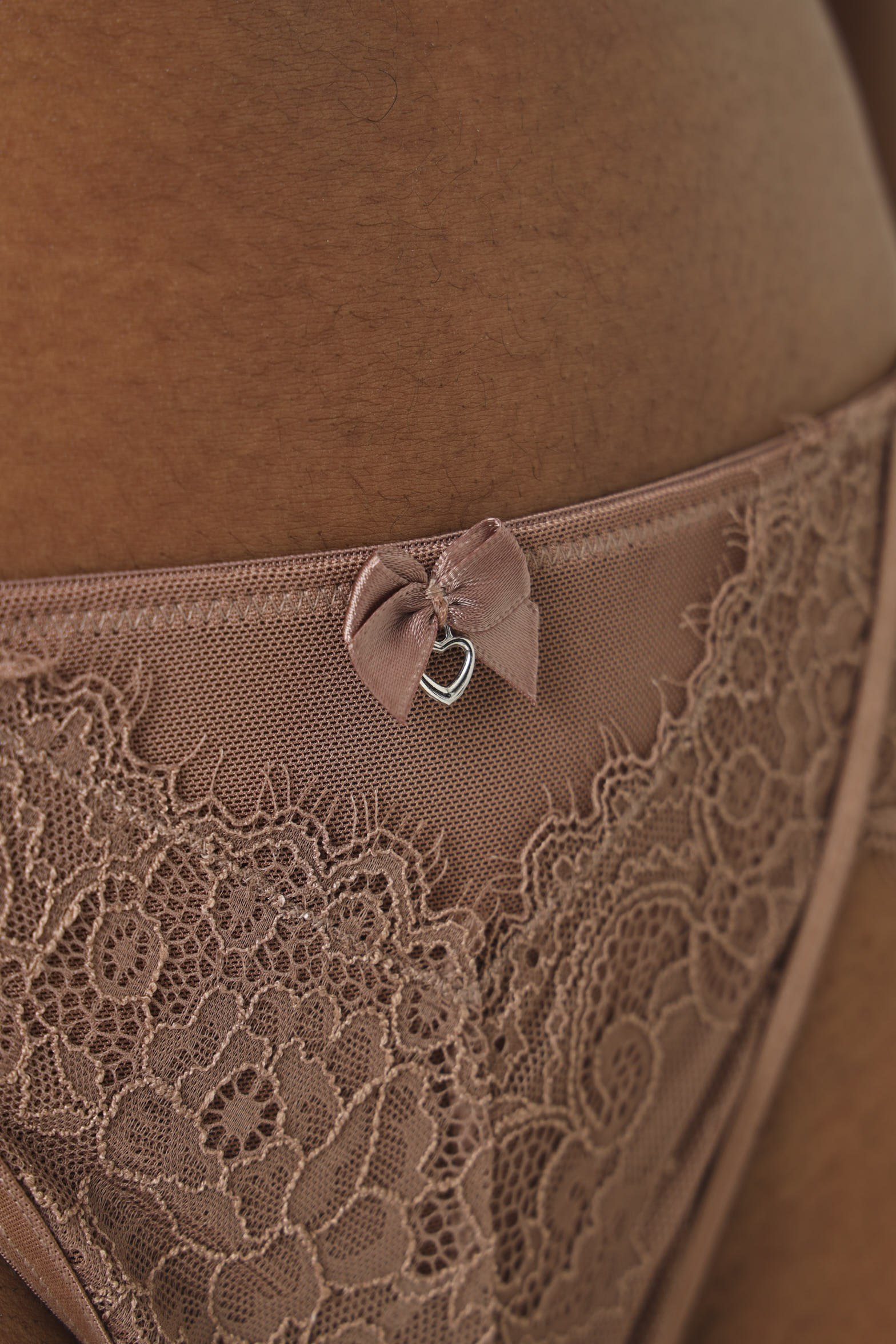 Microfibre Lace G-String Panty - Mocha - Image 3