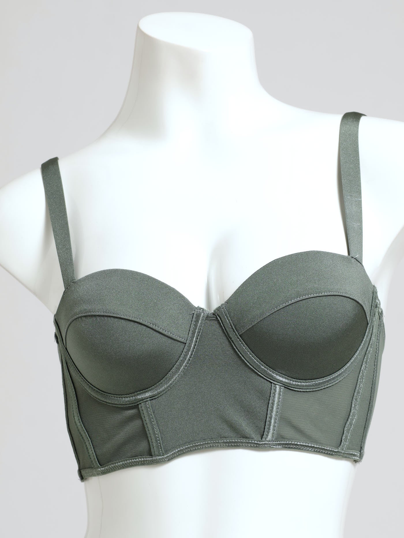 Microfibre & Mesh Longline Bra - Sage