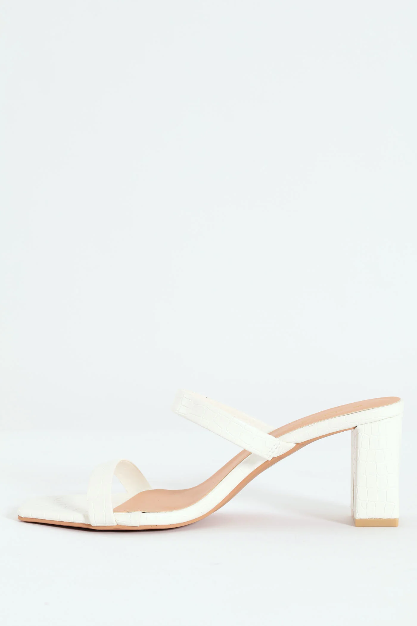 Mid Block Square Croc Mule Heel - White - Image 3