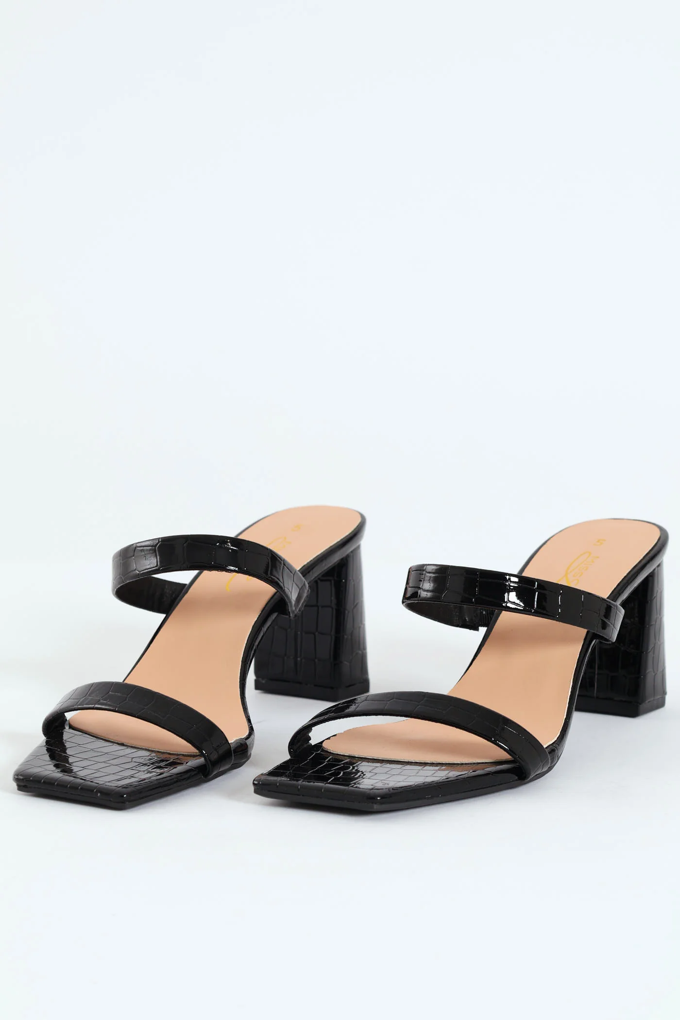 Mid Block Square Patent Croc Mule Heel - Black