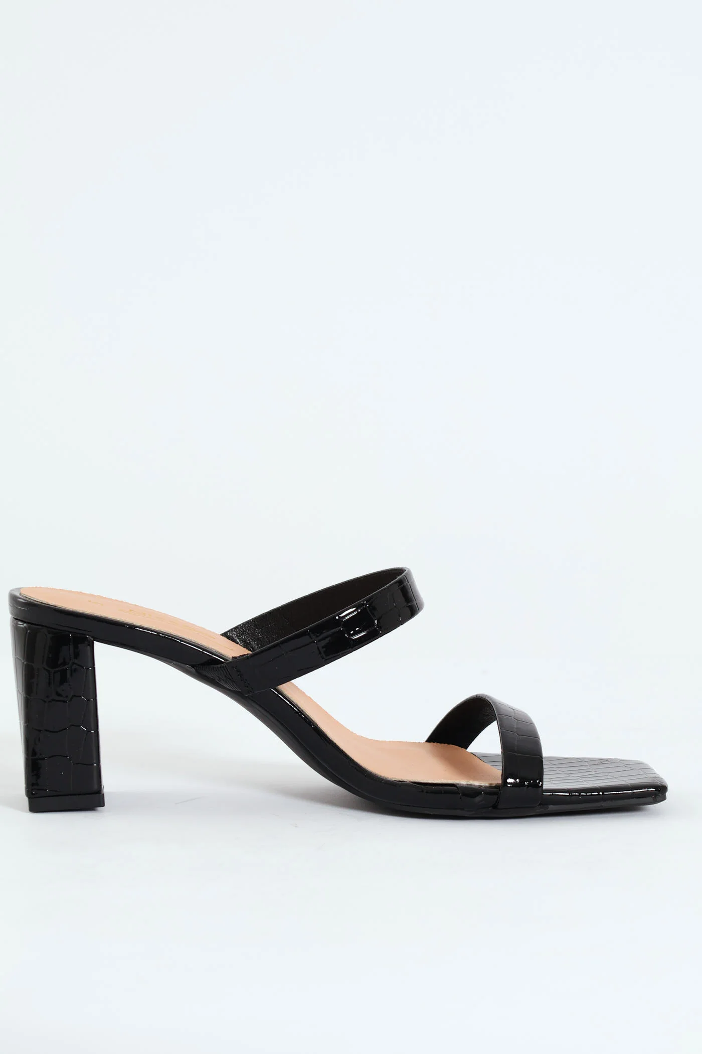 Mid Block Square Patent Croc Mule Heel - Black - Image 4